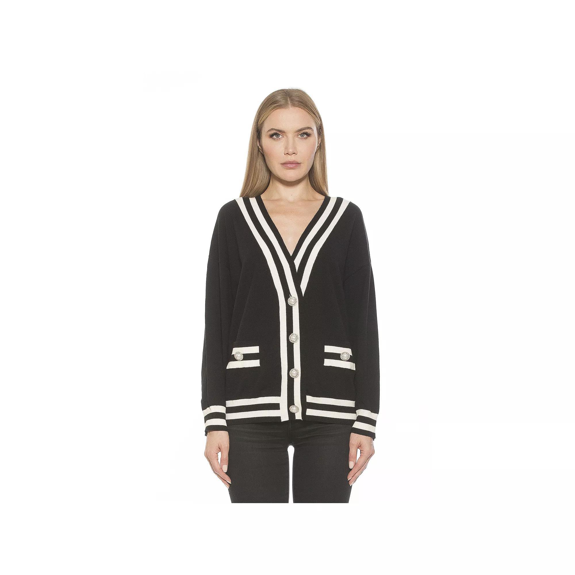 Women's ALEXIA ADMOR Frances Longline Menswear Cardigan, Size: Small, Black Product Image