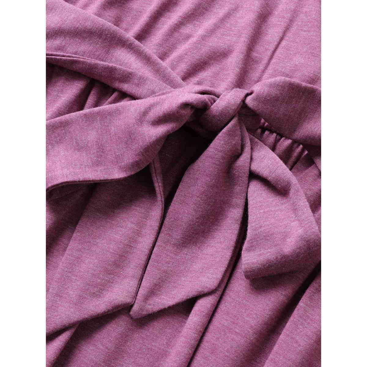 Plus Size Supersoft Essentials Plain Raglan Sleeve Belted Dress Lilac Women Basics Non Square Neck Short sleeve Curvy Midi Dress BloomChic 28/5X Product Image