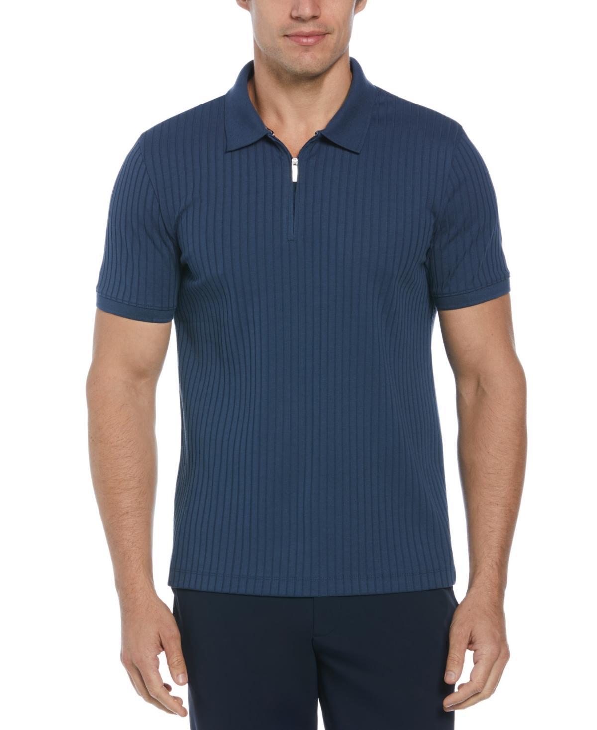 Perry Ellis Mens Slim-Fit Ribbed-Knit 1/4-Zip Polo Shirt Product Image