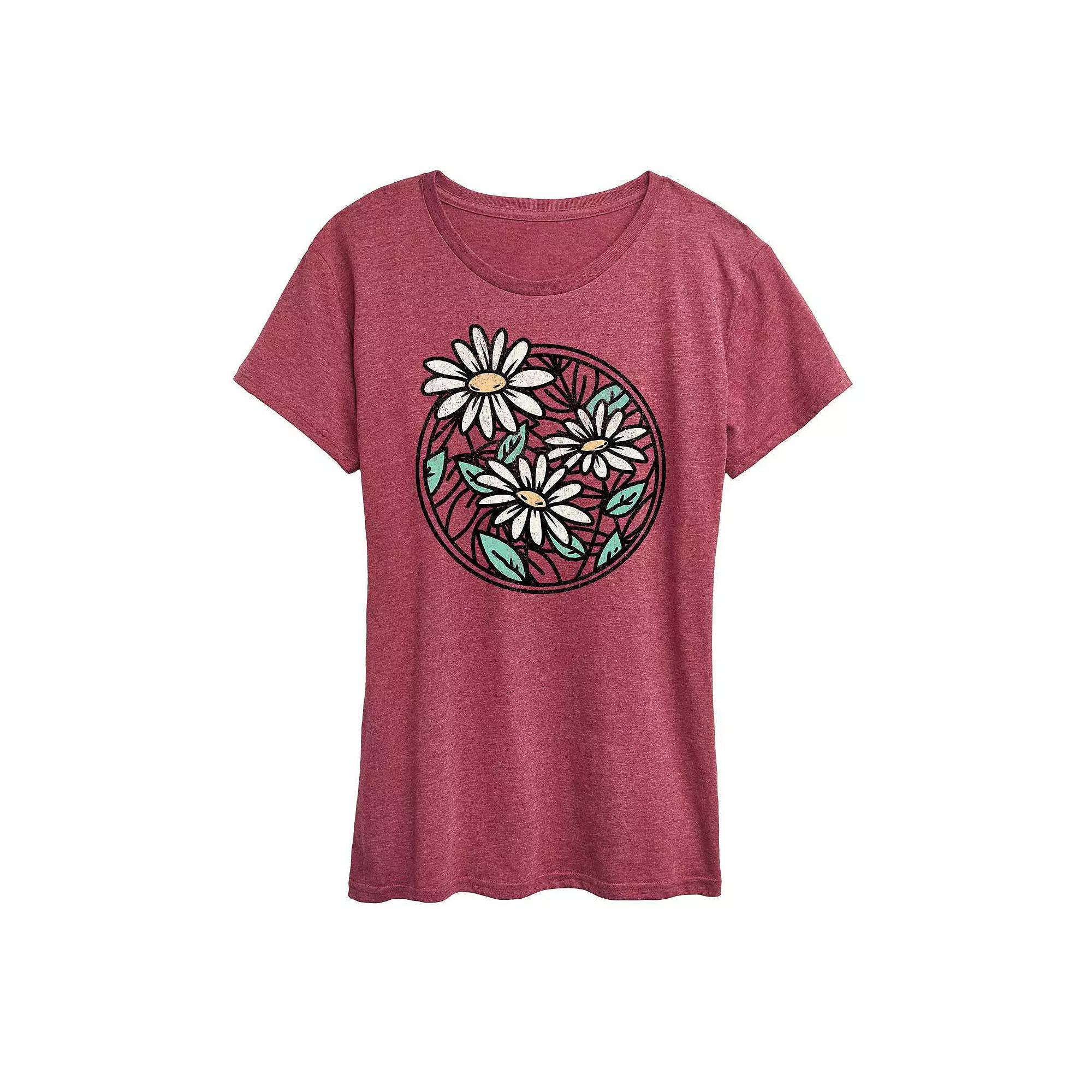 Women's Wildflower Circle Graphic Tee, Girl's, Size: Small, Grey Dark Red Product Image
