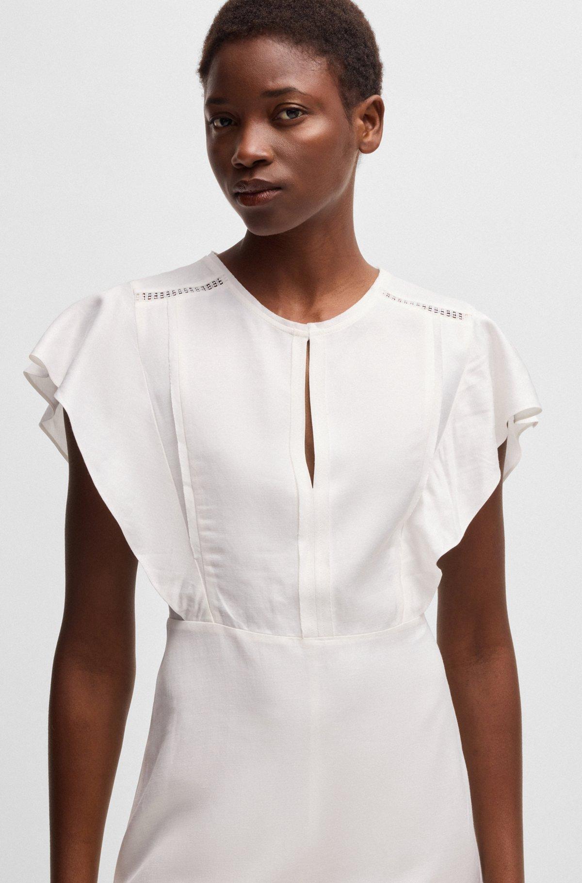 BOSS - Keyhole-neckline dress with frilled sleeves - White Product Image