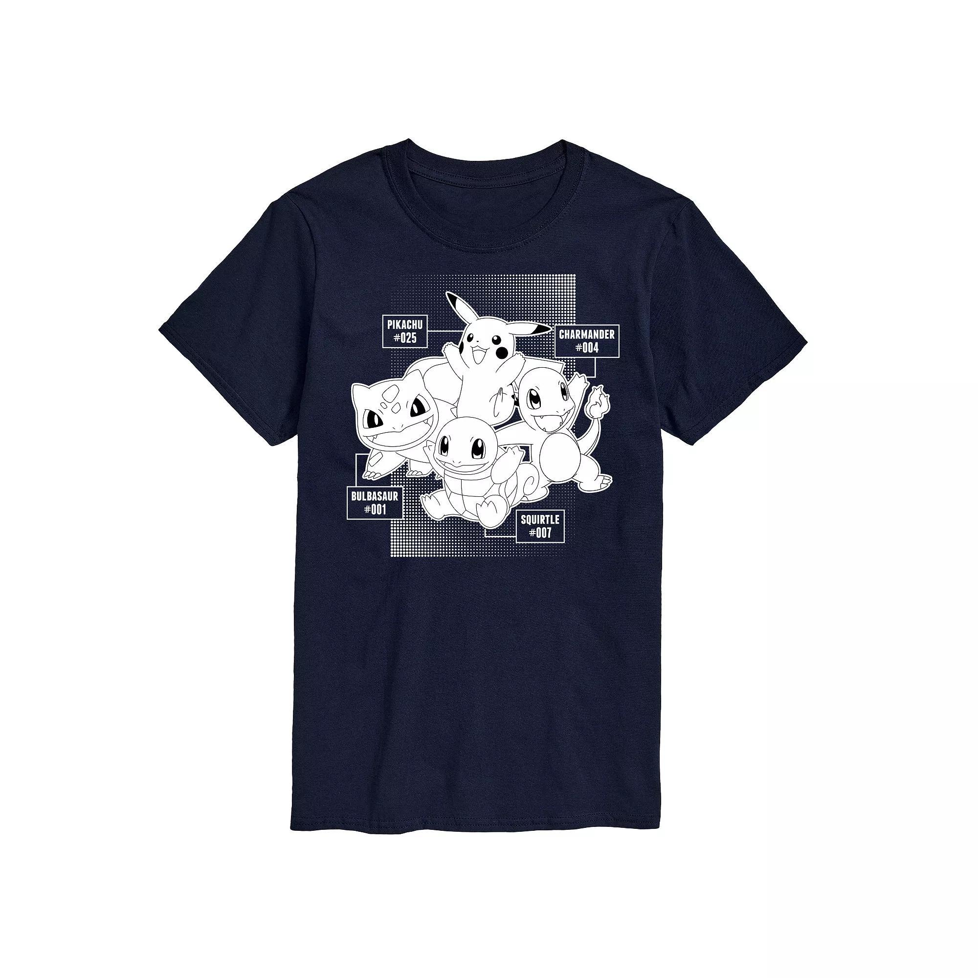 Big & Tall Pokemon Starter Characters Black And White Graphic Tee, Mens Blue Product Image