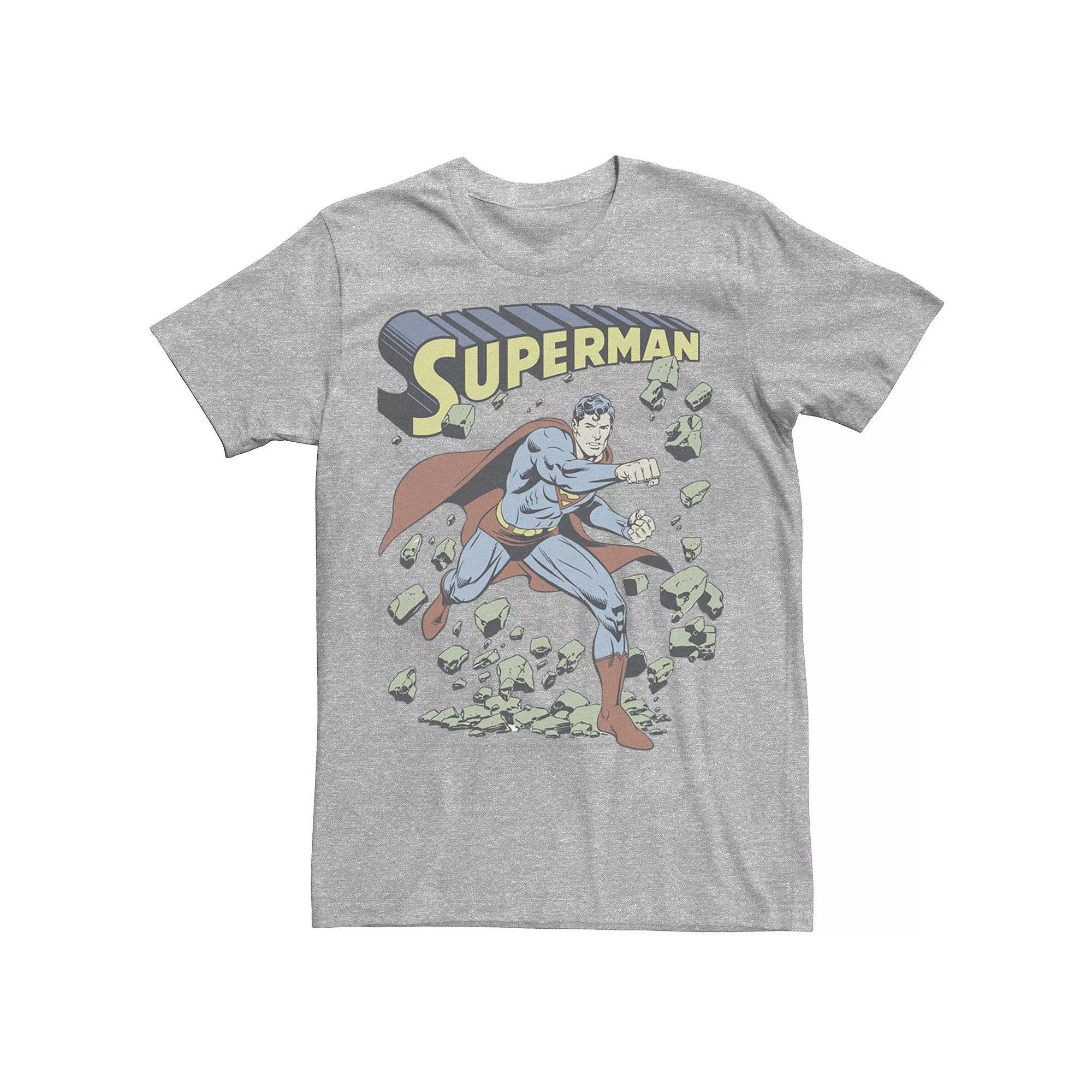 Mens DC Comics Superman With Rocks Vintage Poster Tee Athletic Grey Product Image