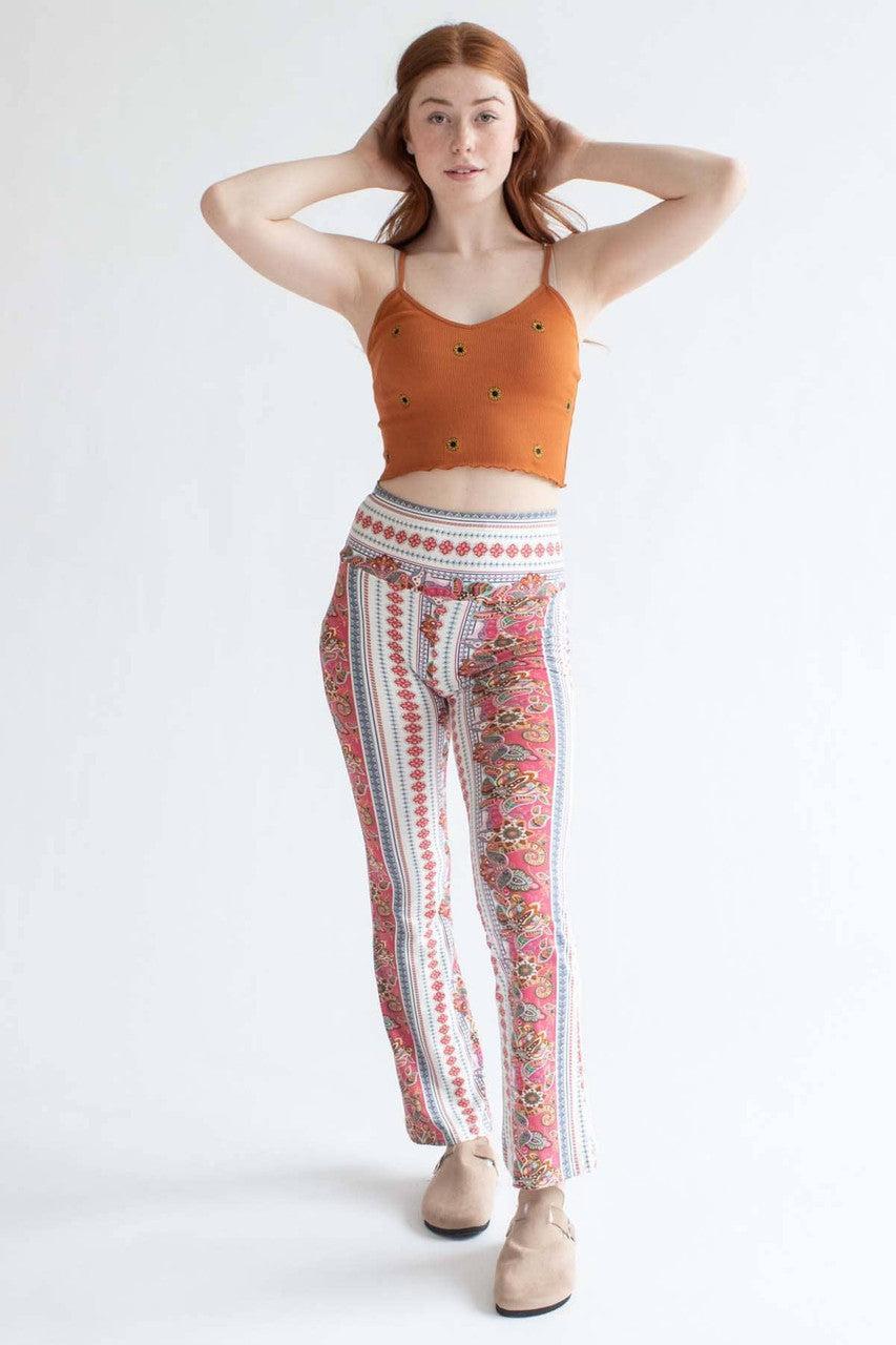Coral Floral Border Print Bell Bottoms Product Image