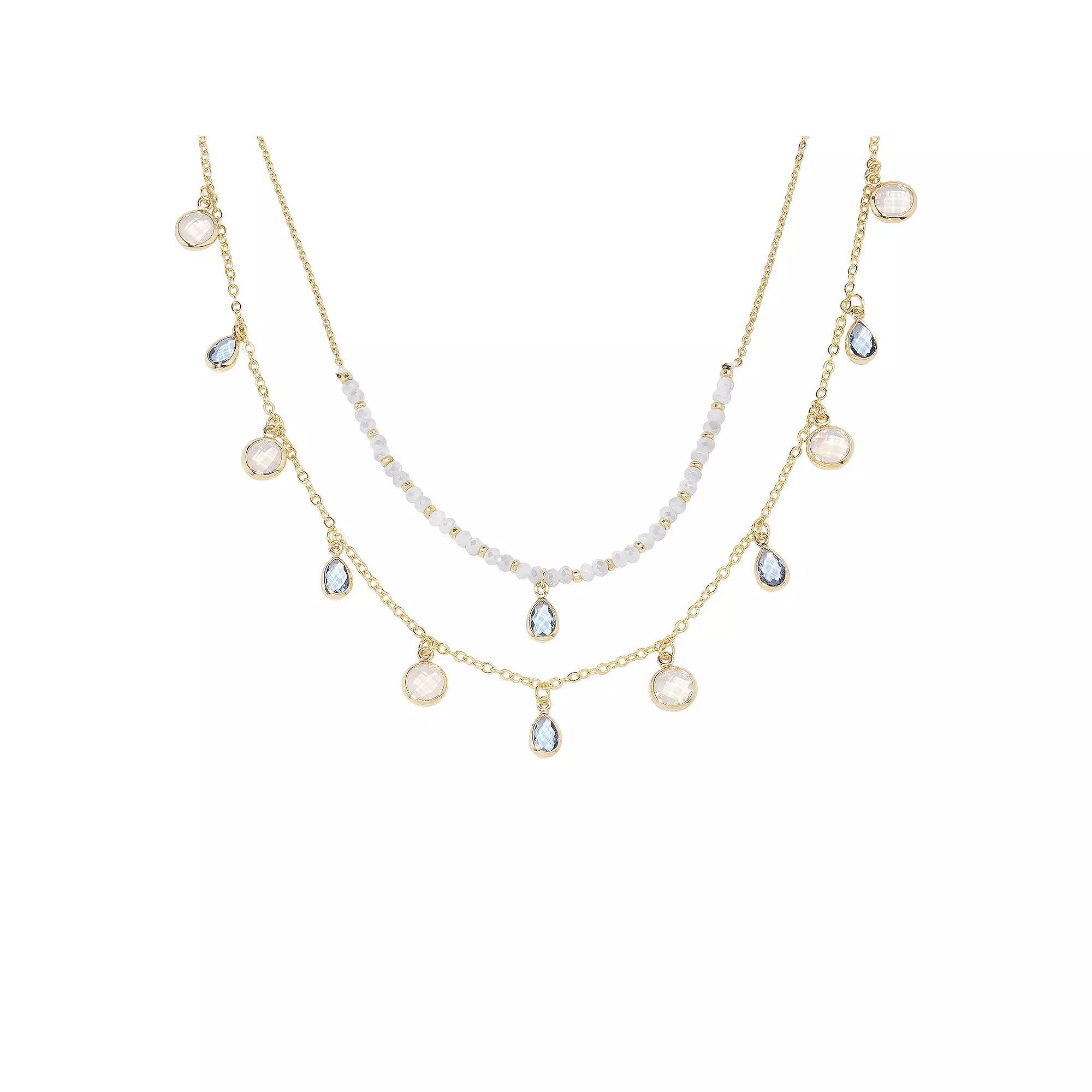 LC Lauren Conrad Gold Tone White Bead & Blue Stone Charm Necklace, Women's Product Image