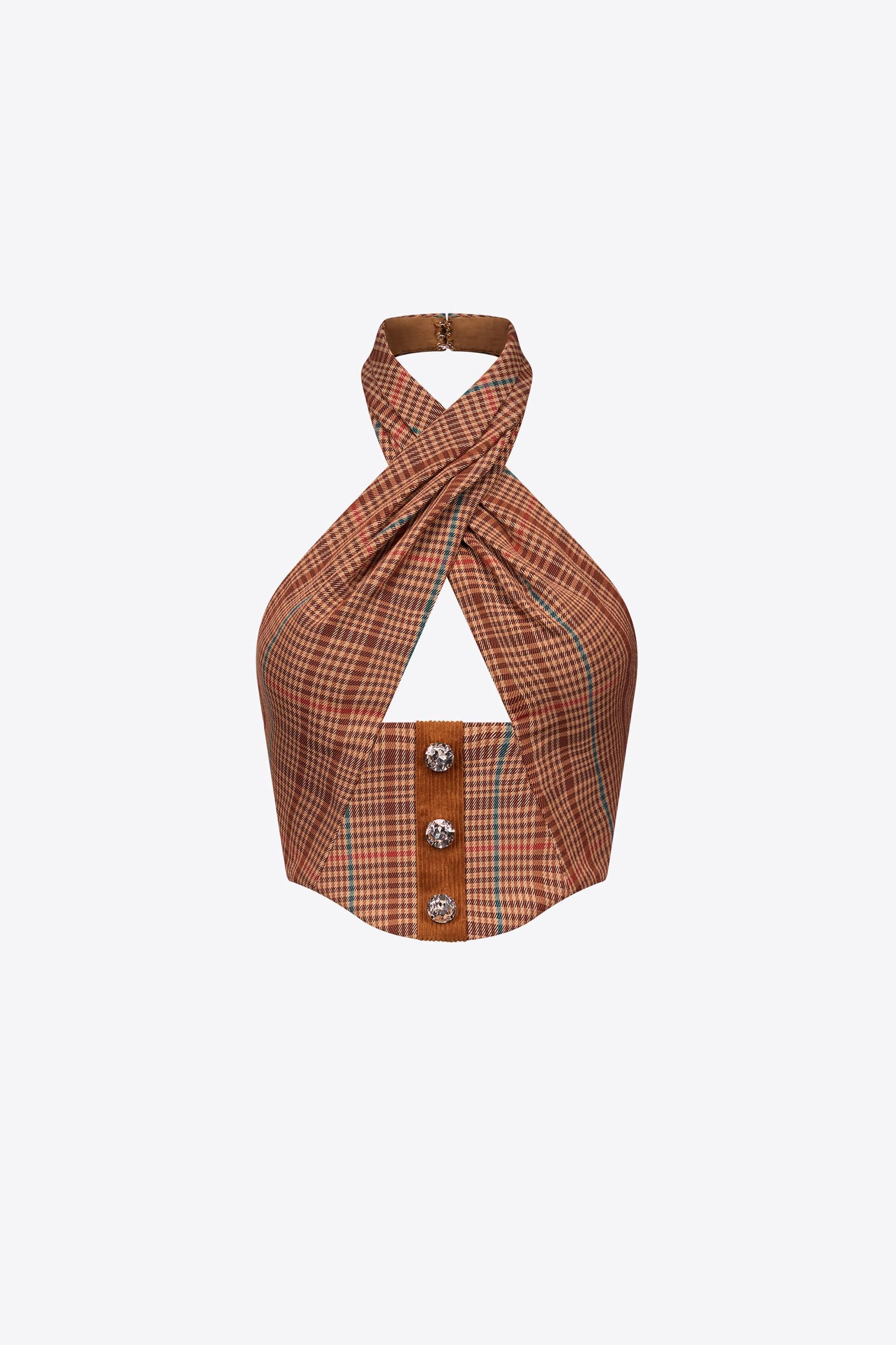 Crystal Button Checked Halter Top Product Image