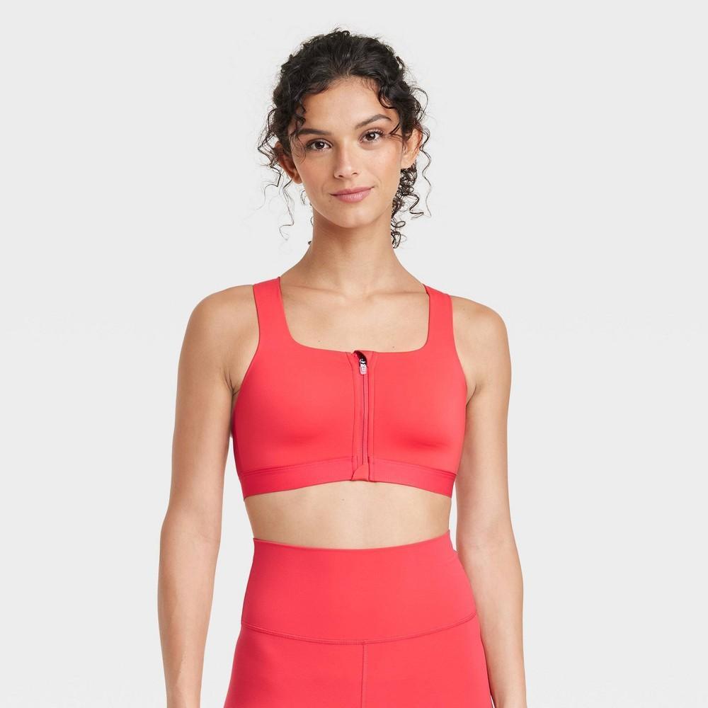 Women's Sculpt High Support Zip-Front Sports Bra - All In Motion™ Black 34B: Adjustable Strap, Molded Cup Product Image