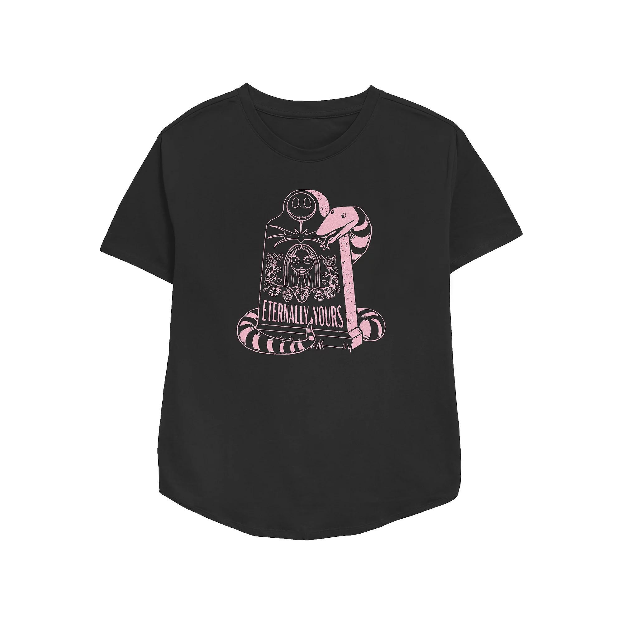 Disney's The Nightmare Before Christmas Jack Skellington And Sally Eternally Yours Gravestone Women's Relaxed Fit Graphic Tee, Size: Medium, Black Product Image