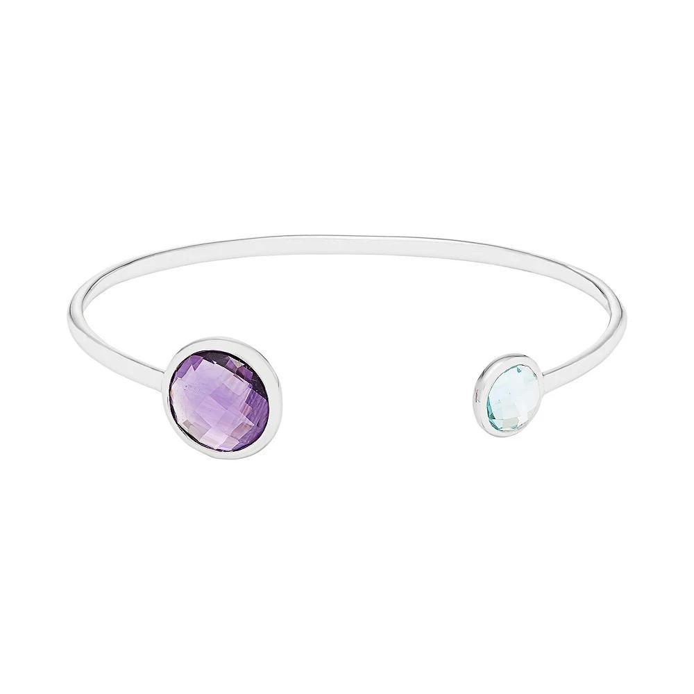 Jewelmak Sterling Silver Amethyst & Sky Blue Topaz Open Bangle Bracelet, Women's, Size: 7.5", Multicolor Product Image