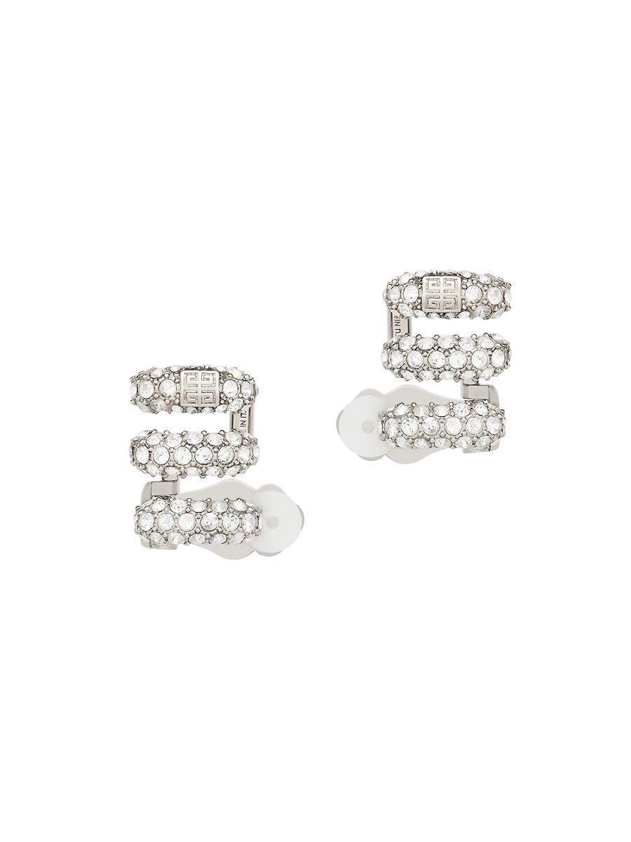 Womens Stitch Clip Earrings In Metal With Crystals Product Image