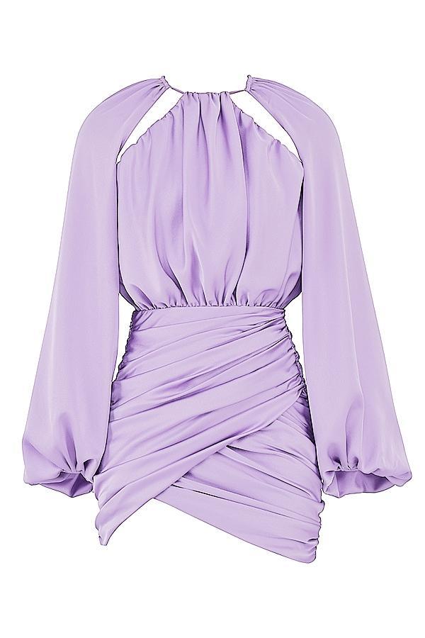 Kate  orchid satin wrap front mini dress Product Image