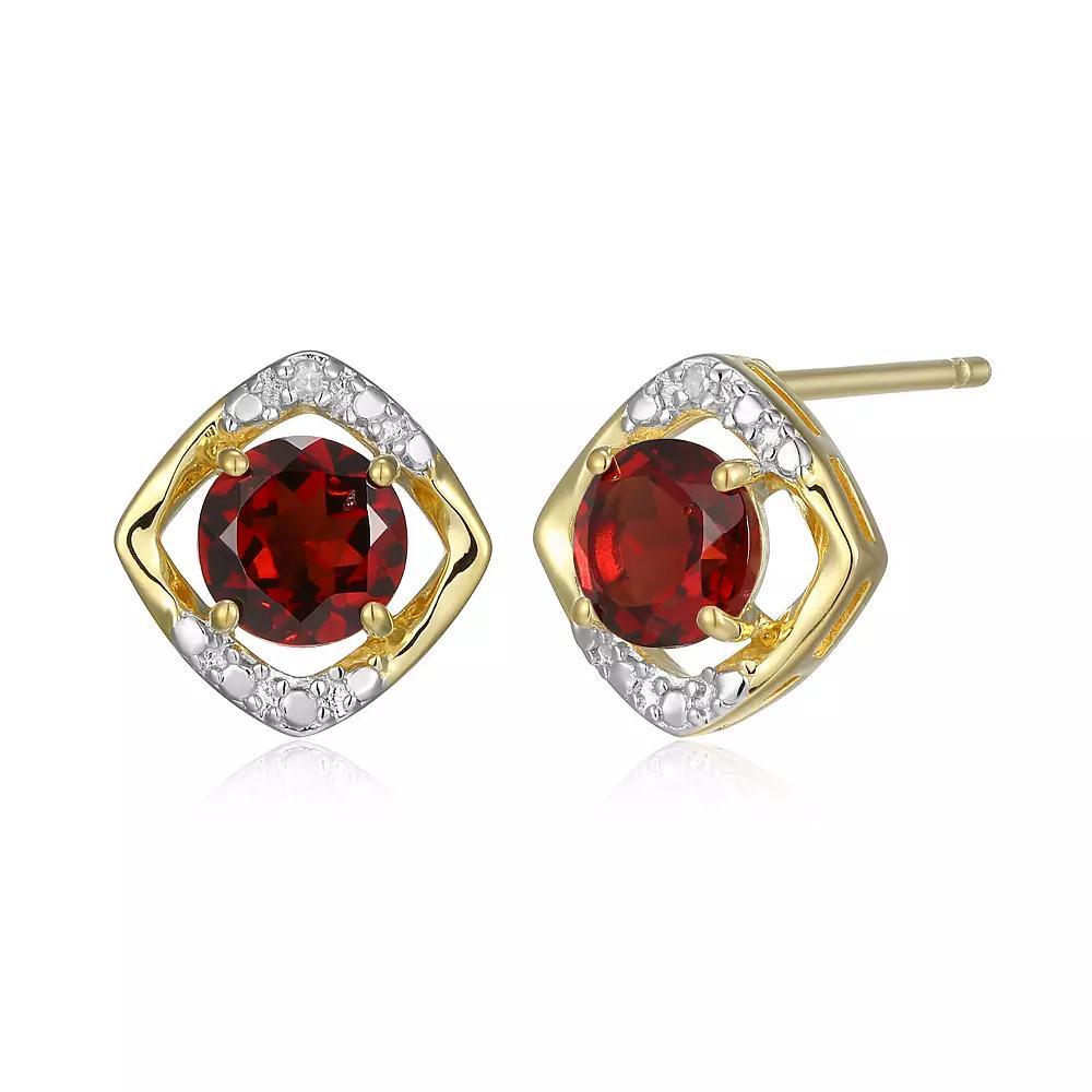 18k Gold Over Silver Gemstone & Diamond Accent Stud Earrings, Women's, January Gen Red Product Image