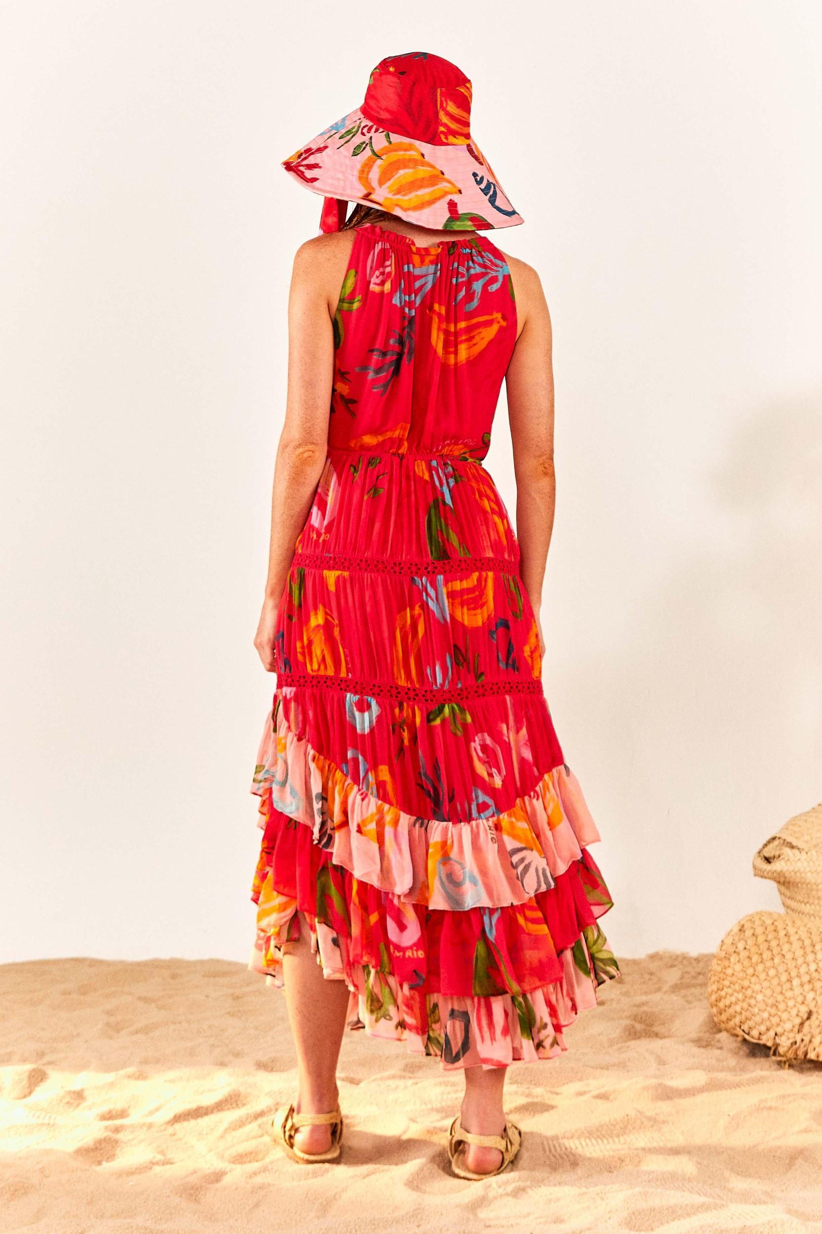 Red Mixed Fruits Ocean Maxi Dress Product Image