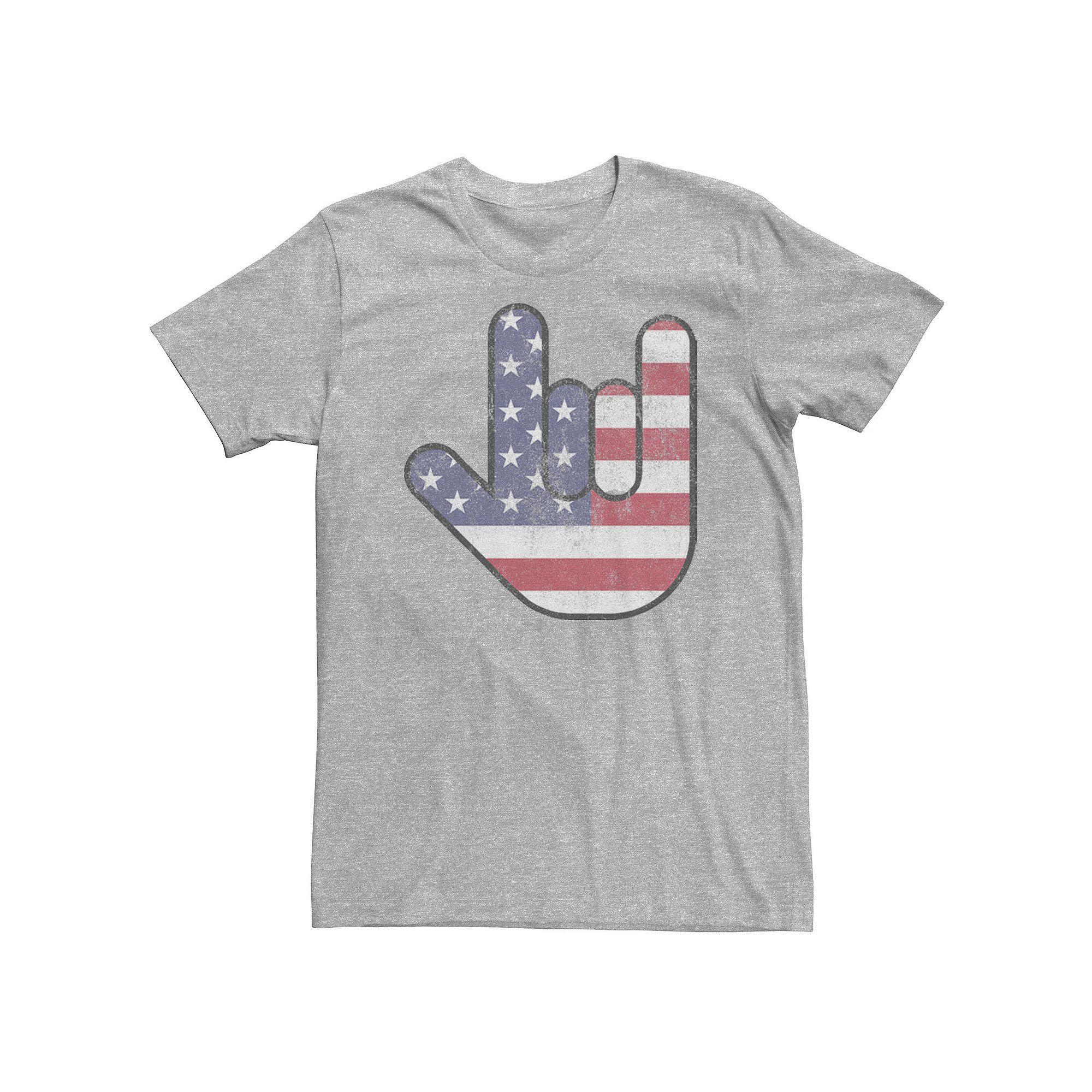 Big & Tall Rock On Hand USA Flag Tee, Men's, Size: XXL Tall, Athletic Grey Product Image