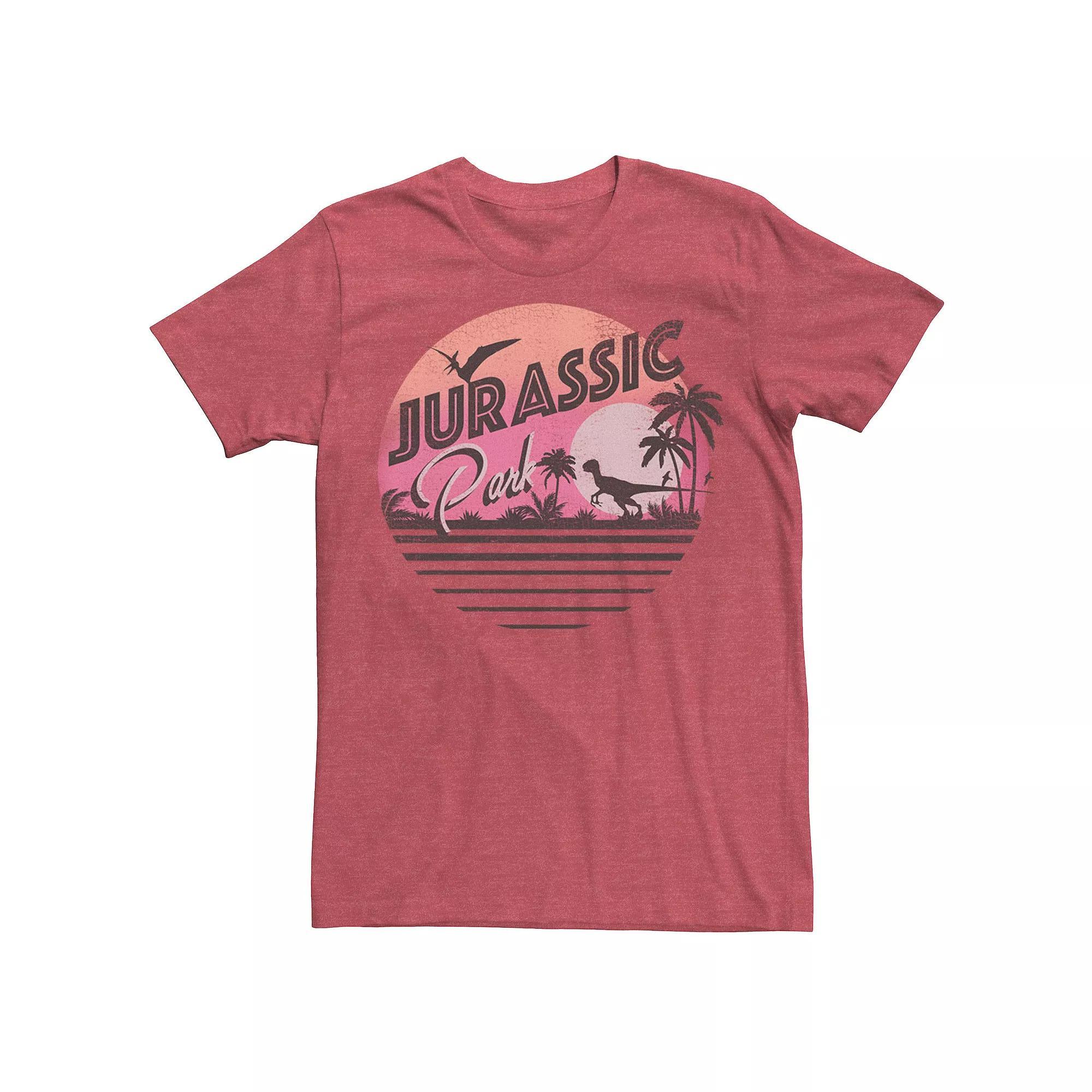 Men's Jurassic Park Pink Gradient Sunset Get Wild Tee, Size: 3XL, Red Grey Product Image