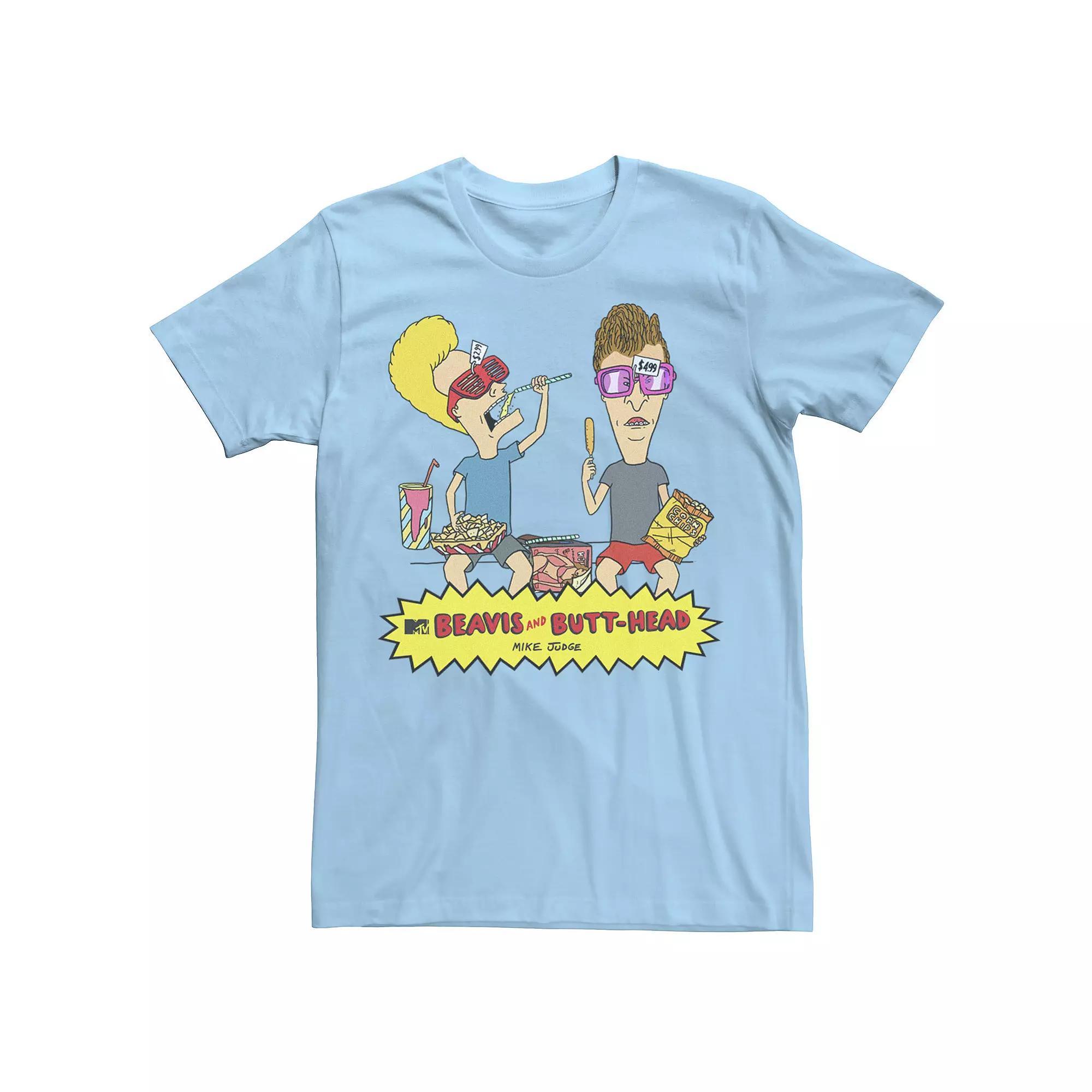 Men's Beavis & Butthead Snacks On The Curb Logo Tee, Size: Medium, Light Blue Product Image