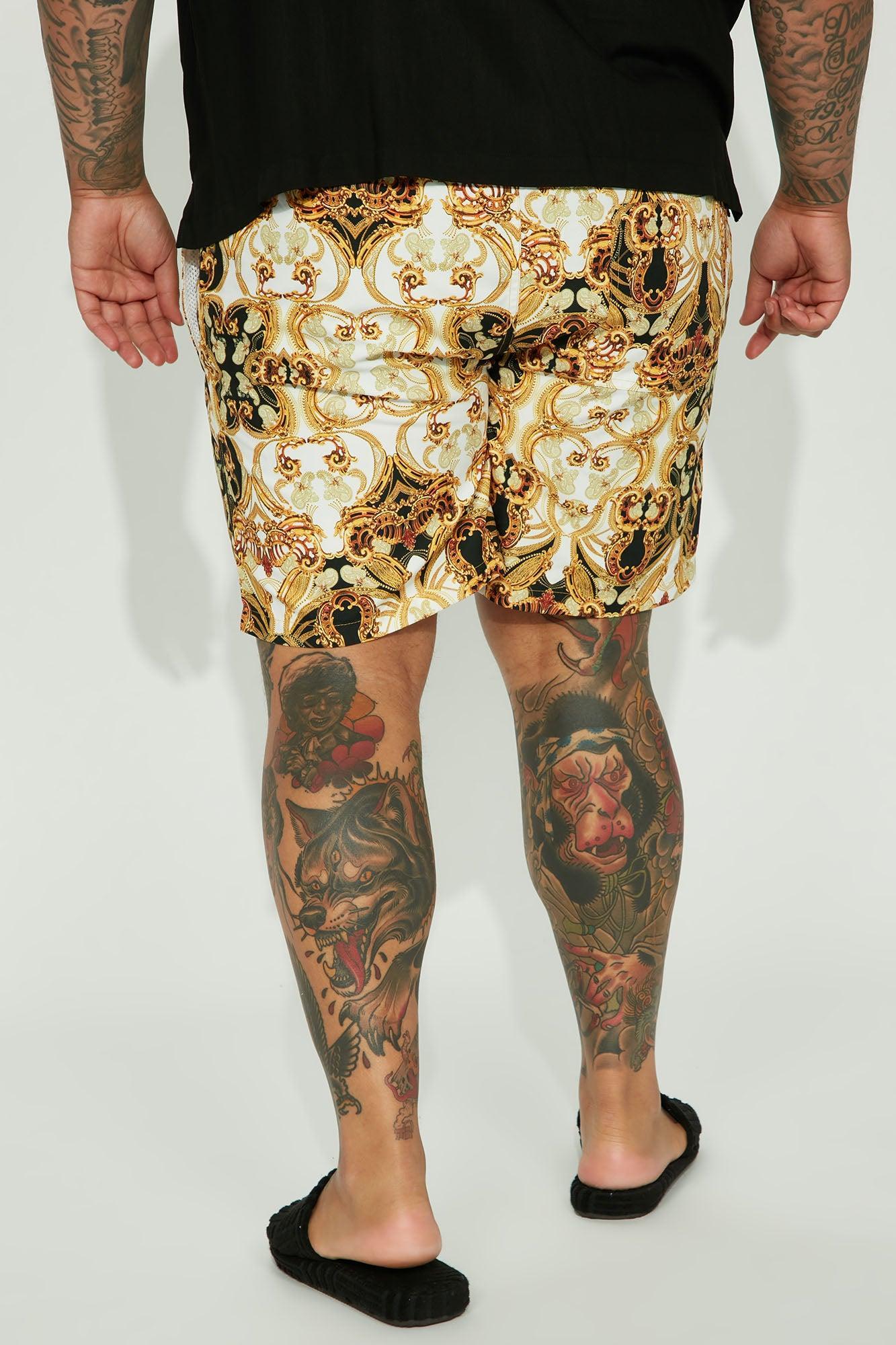 Luxe Baroque Swim Mid Trunk - Black/Gold Product Image
