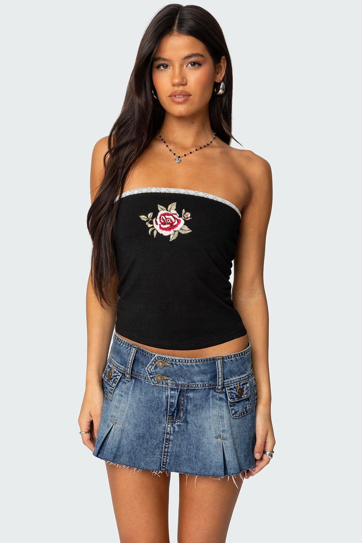 Enora Embroidered Rose Tube Top Product Image