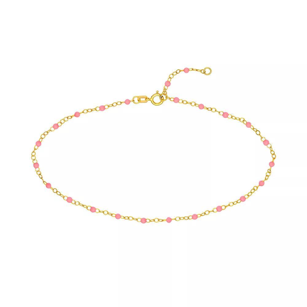 Color Romance 14k Gold Colored Enamel Bead Adjustable Anklet, Womens Product Image