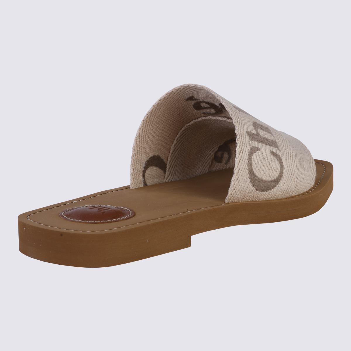 CHLOÉ Woody Canvas Slides In Beige Product Image