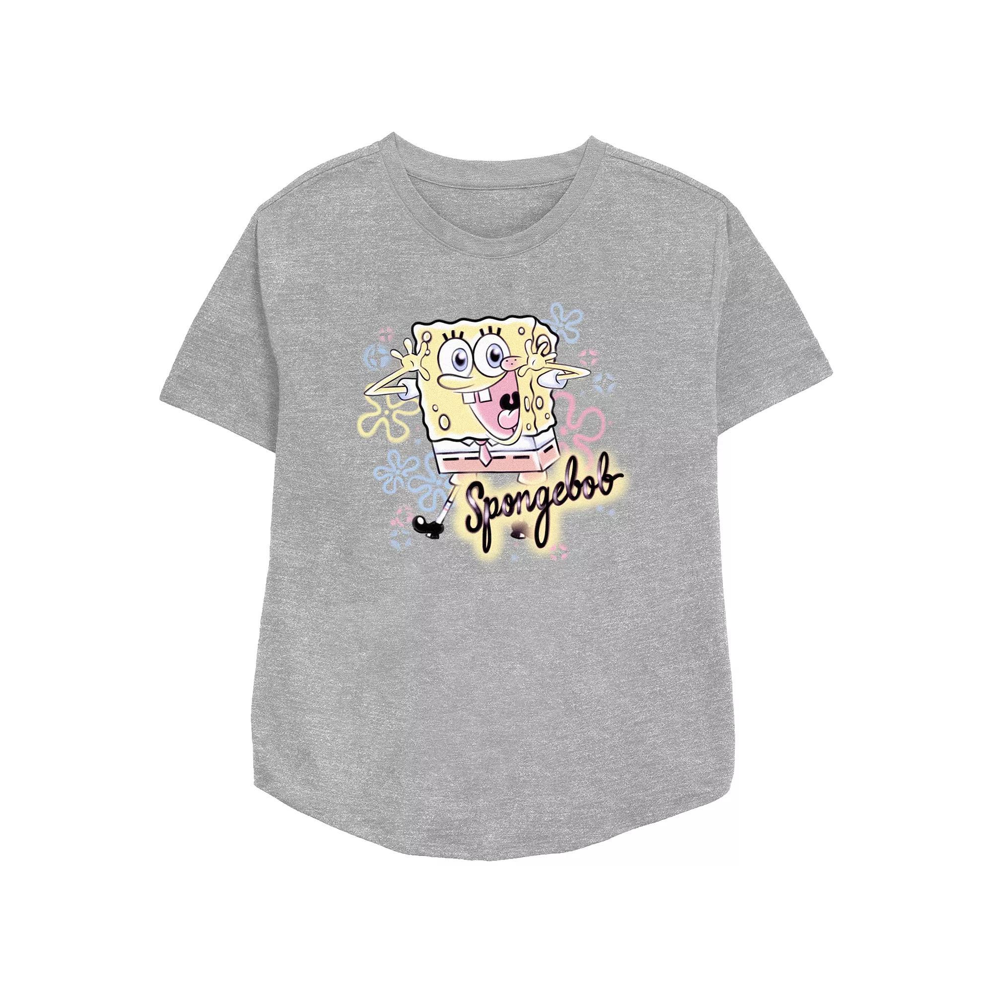 Womens Nickelodeon SpongeBob SquarePants Airbrush Poster Relaxed Fit Graphic Tee Athletic Grey Product Image
