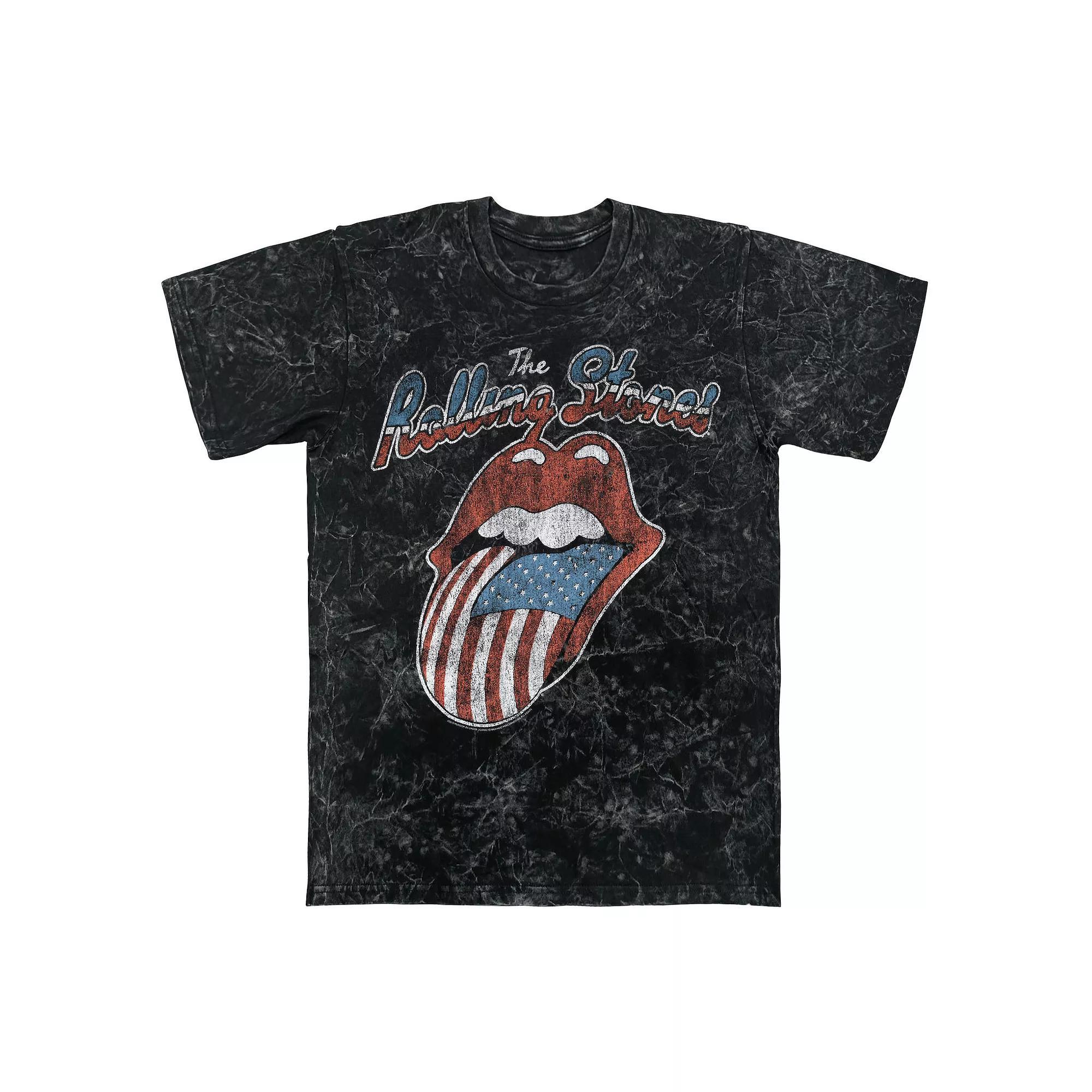 Men's Rolling Stones Tongue USA Vintage Mineral Wash Graphic Tee, Size: Medium, Black Mineral Wash Product Image