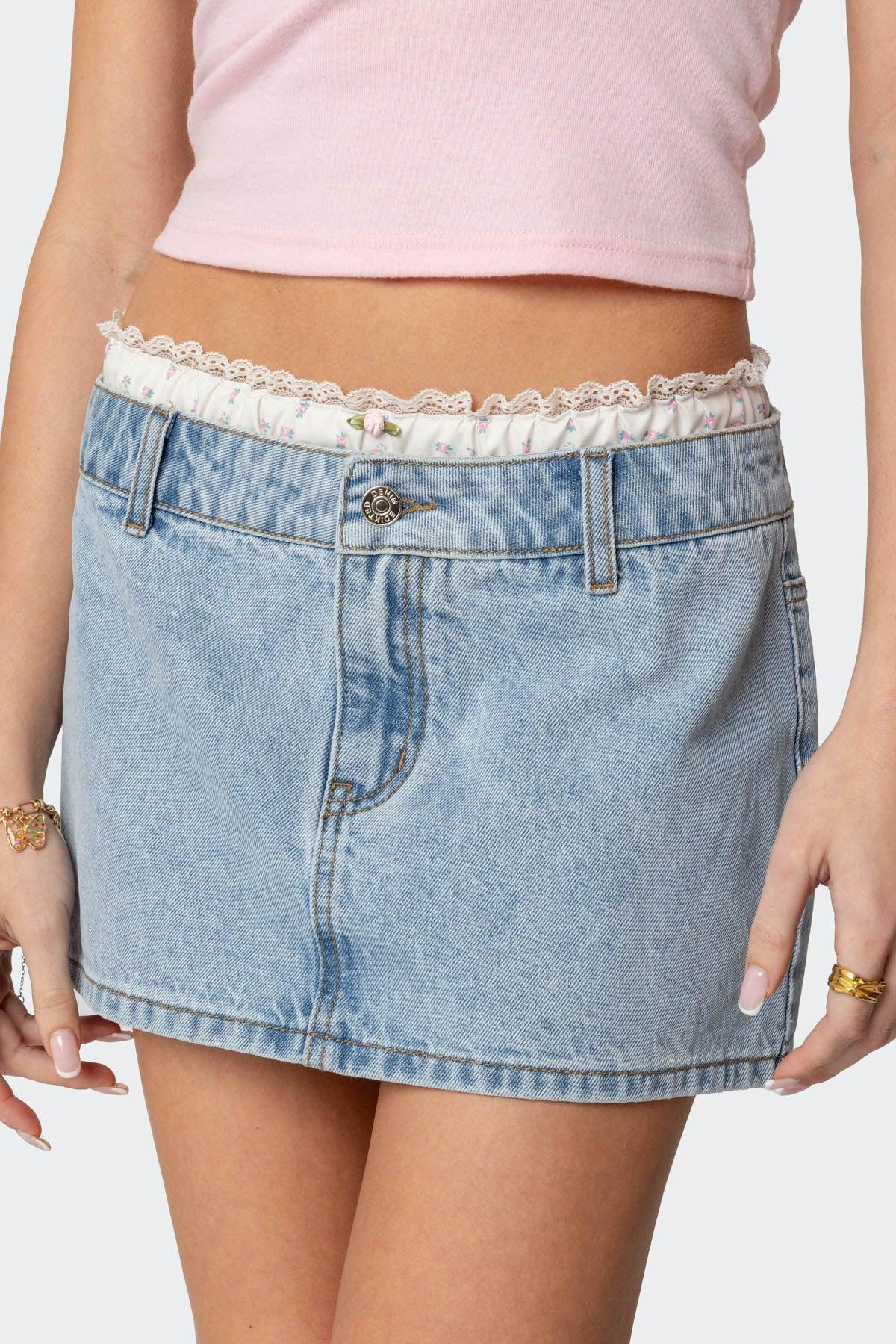 Floral Peekaboo Denim Mini Skirt Product Image