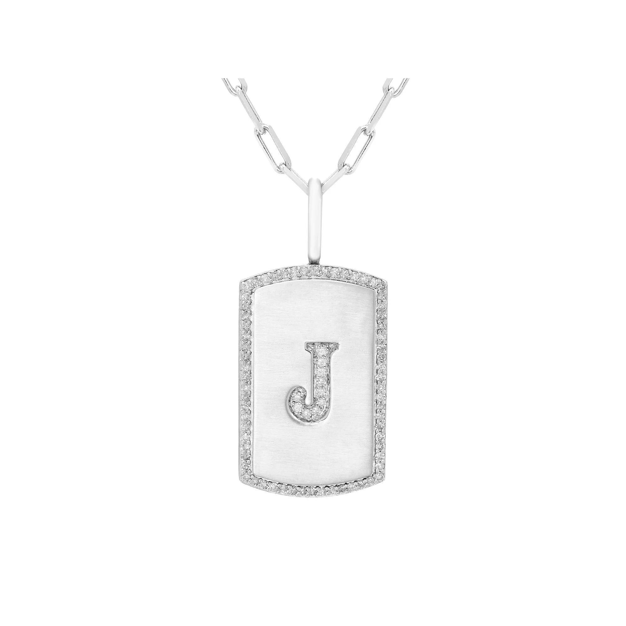 It's Personal Initial Sterling Silver & 1/4 Carat T.W. Diamond Dog Tag Necklace, Women's, Size: 20", Sterling L Product Image