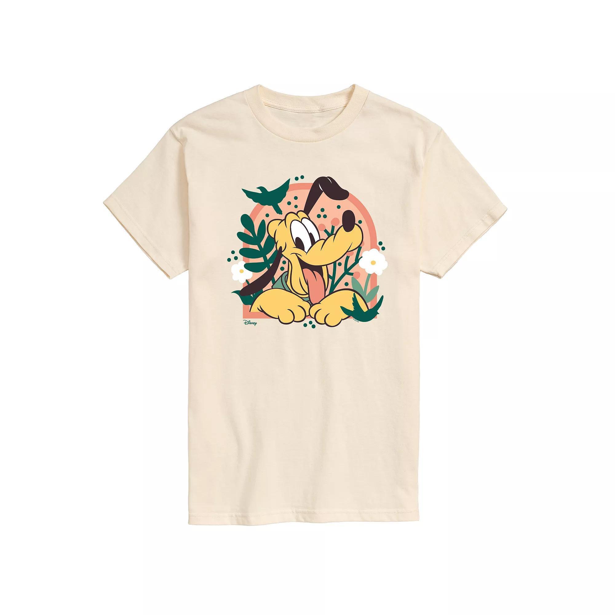 Disneys Mickey Mouse & Friends Pluto Mens Plants Graphic Tee Ivory Product Image