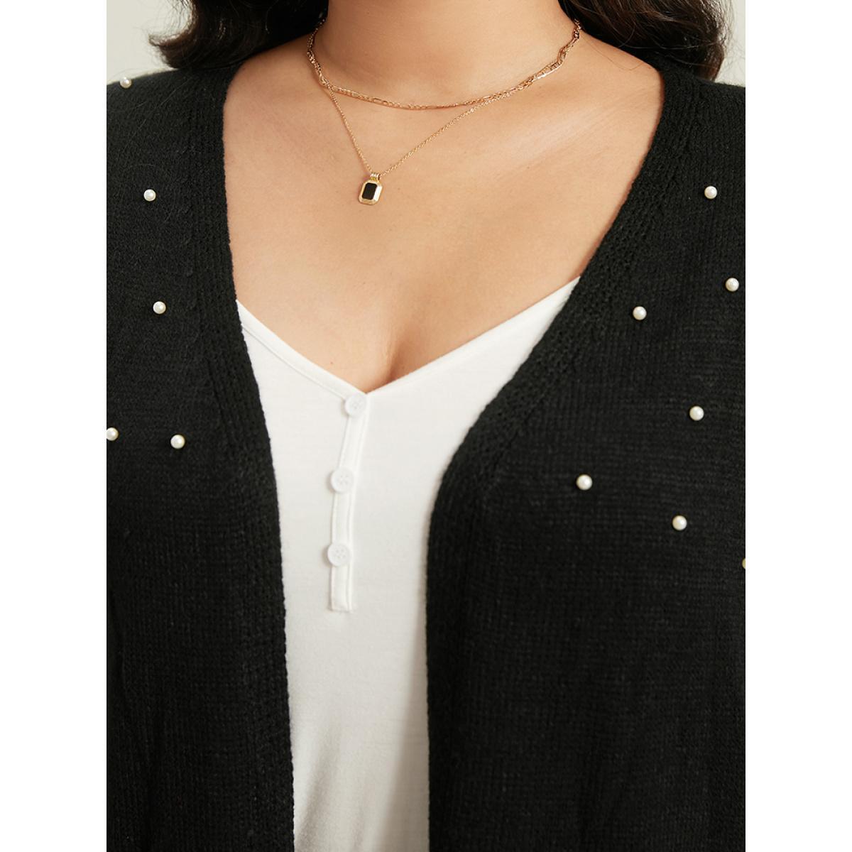 Plus Size Beaded Split Side Patched Pocket Cardigan Black Women Casual Loose Long Sleeve Everyday Cardigans BloomChic 14-16/1X Product Image