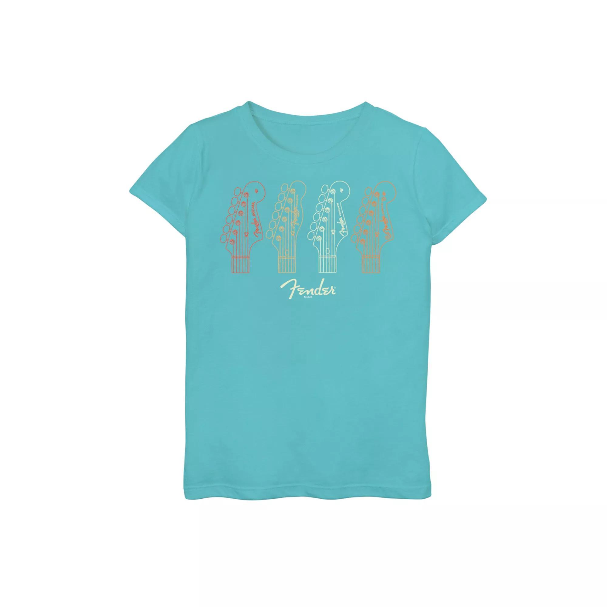 Girls Fender Guitar Headstocks Graphic Tee, Girl's, Size: Medium, Tahiti Blue Product Image