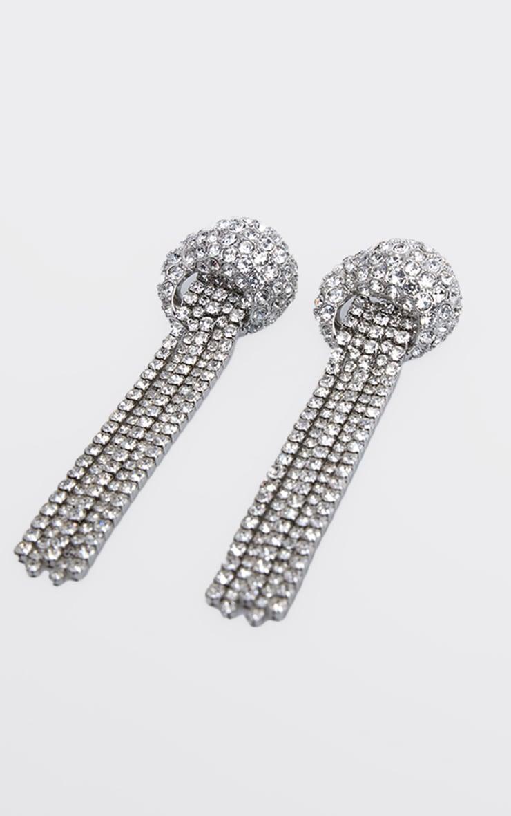 Silver Diamante Chunky Shell Tassel Statement Earrings Product Image