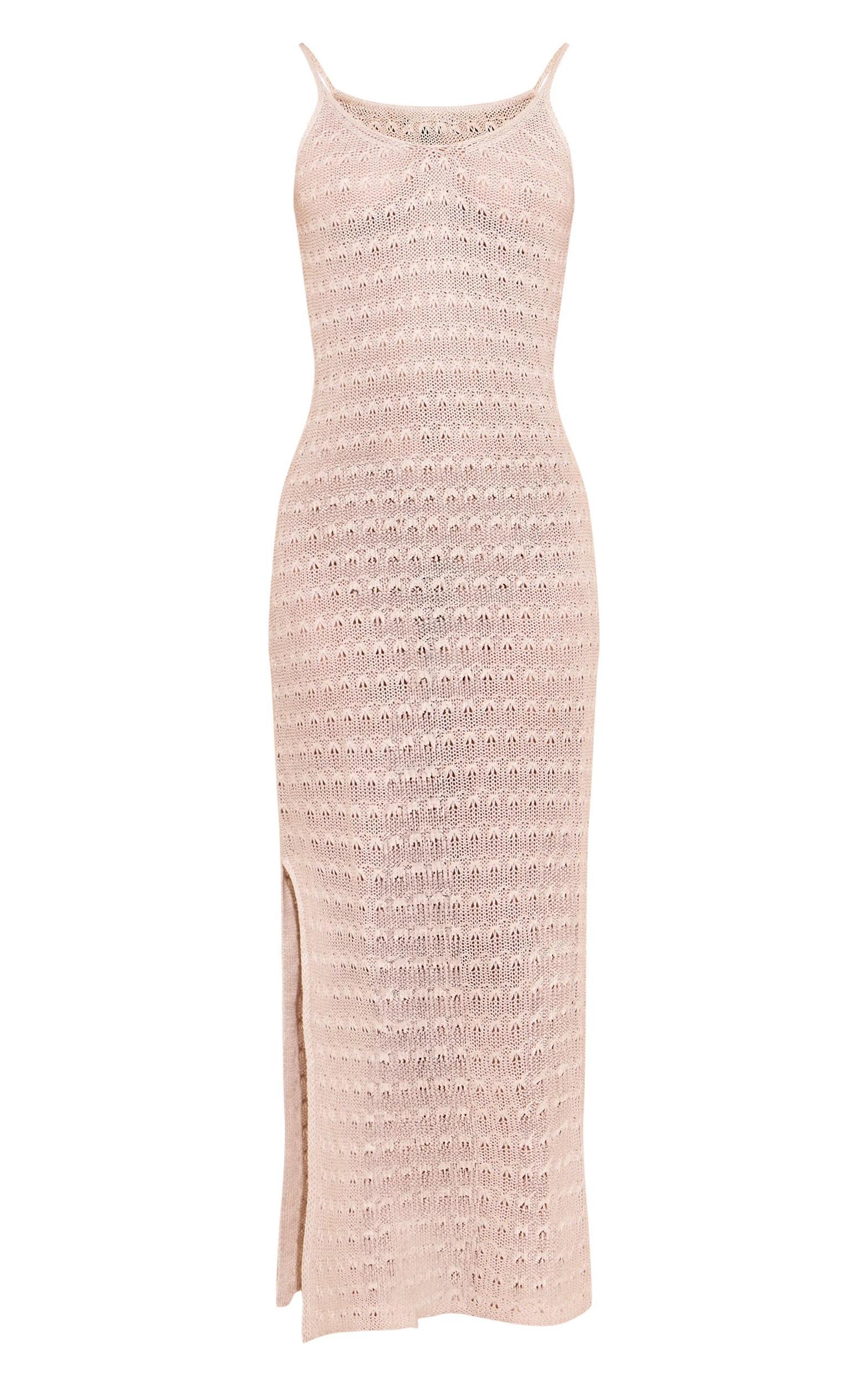 Stone Crochet Knitted Side Split Maxi Dress Product Image