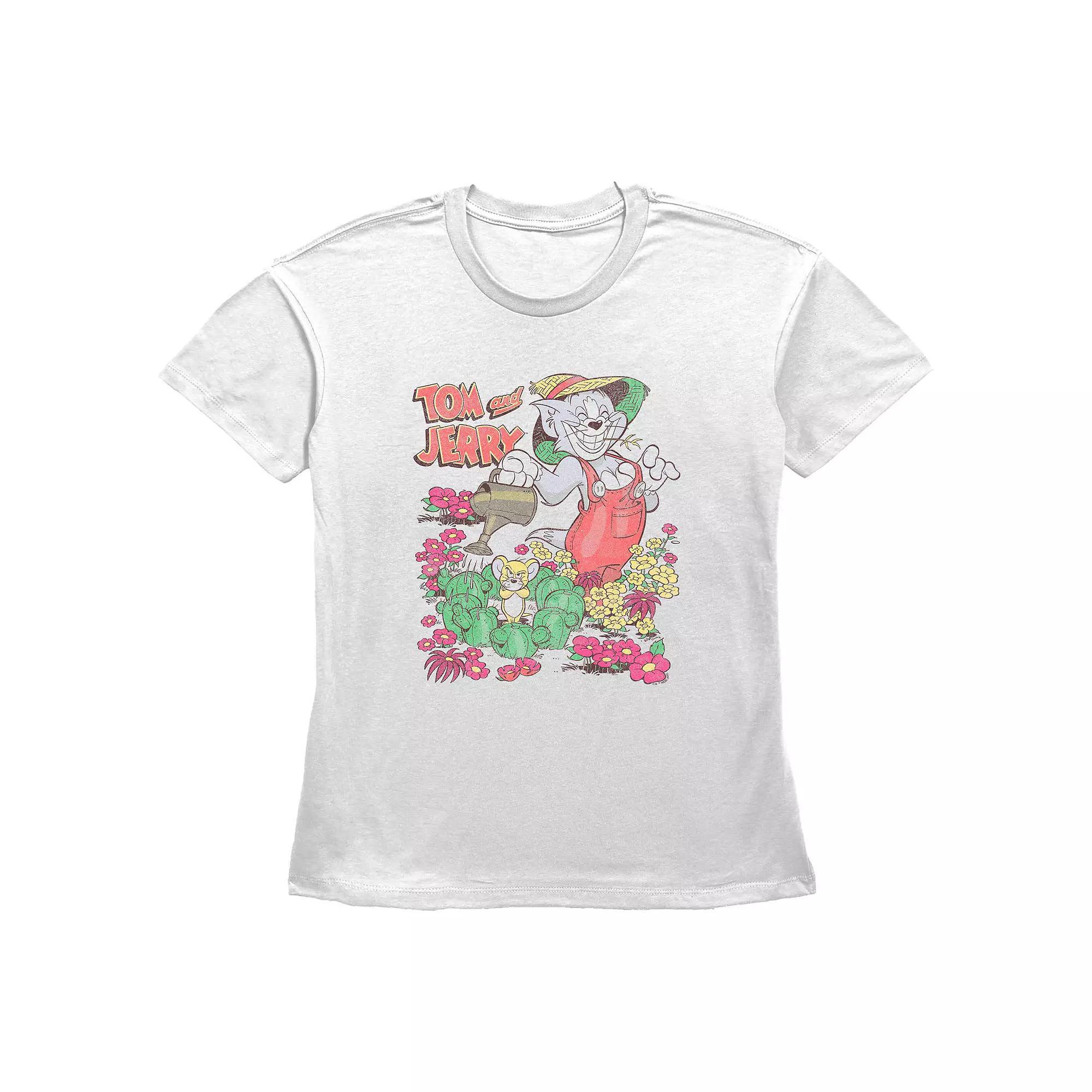 Women's Tom & Jerry Springtime Gardening Graphic Tee, Size: XXL, White Product Image