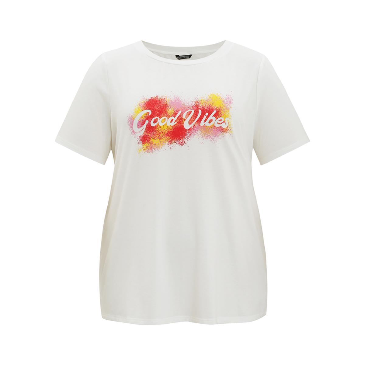 Plus Size Positive Slogans Print Contrast Graphic T-shirt White Women Casual Contrast Positive slogan Dailywear T-shirts BloomChic 22-24/3X Product Image