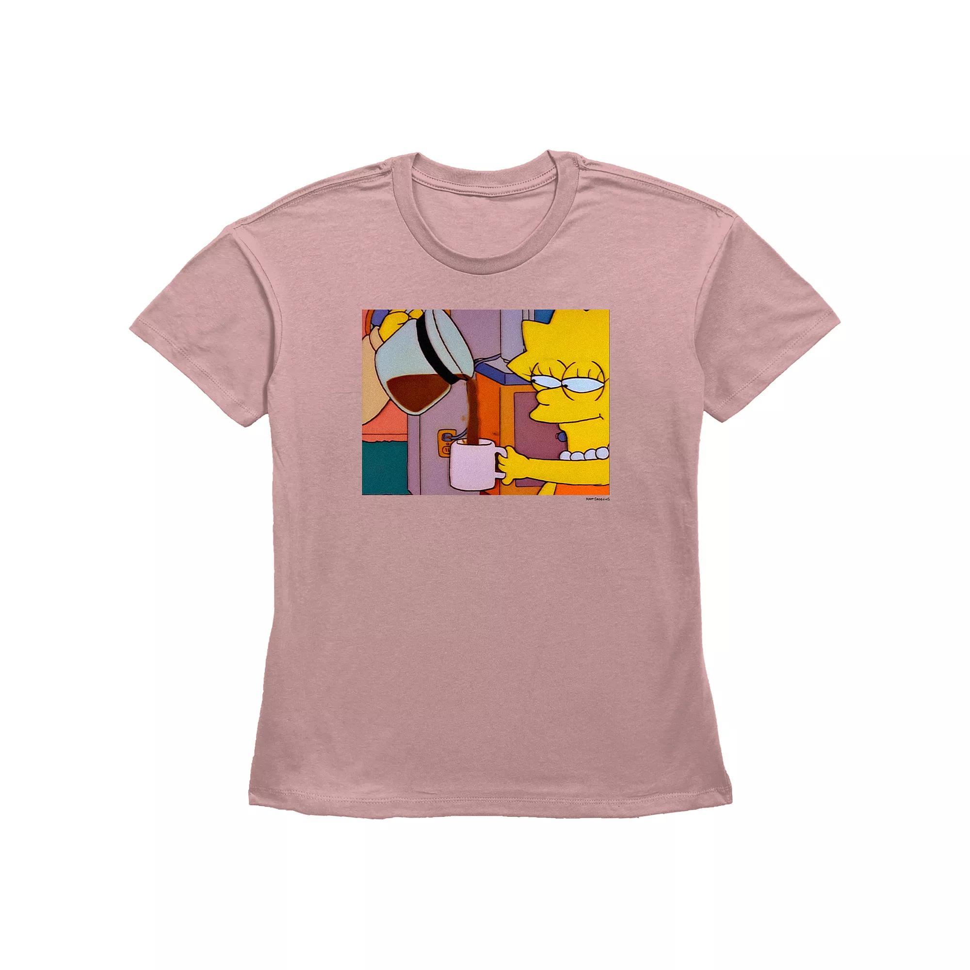 Women's The Simpsons Lisa Getting Coffee Basic Fit Graphic Tee, Girl's, Size: Large, Desert Pink Product Image