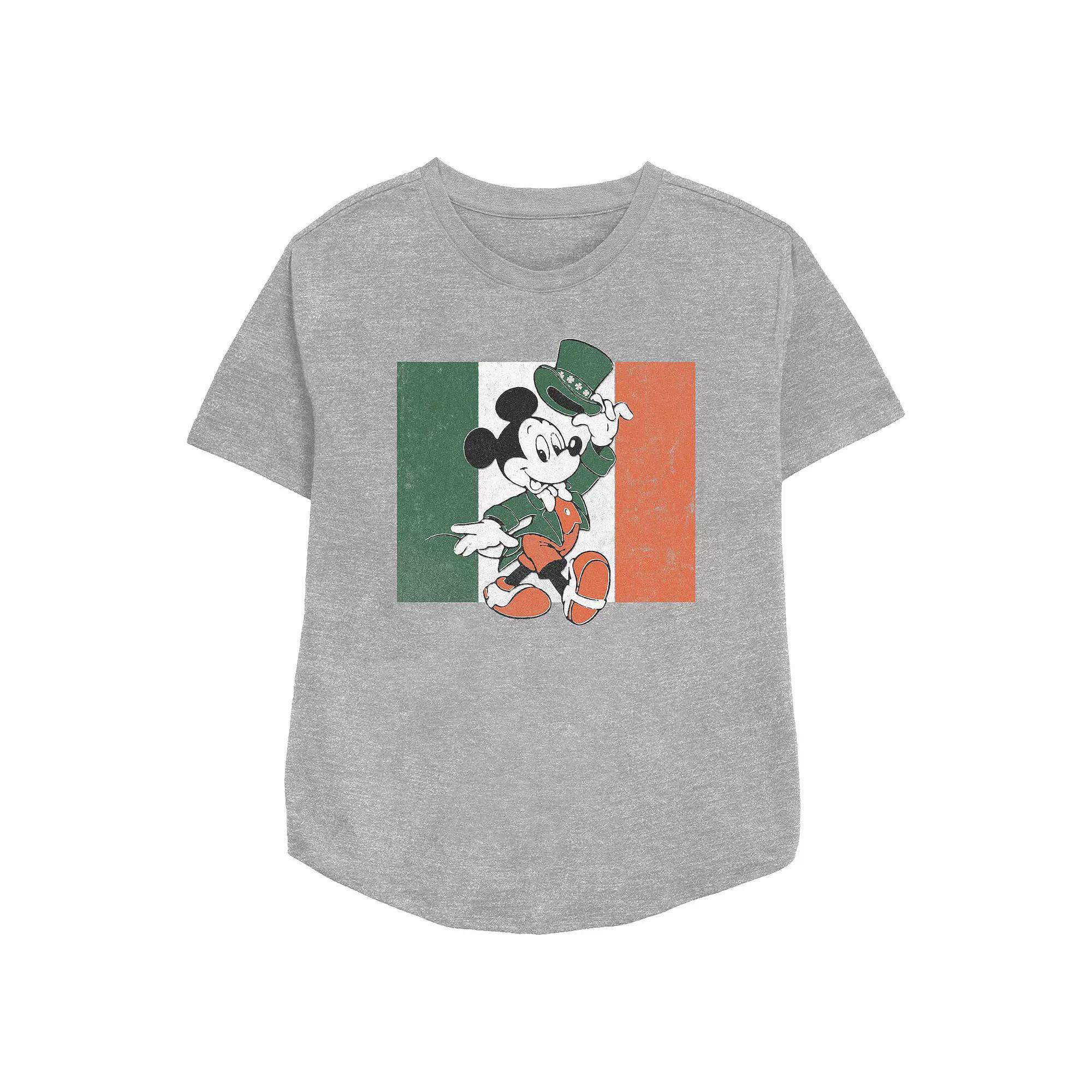 Disney's Mickey Mouse Ireland Flag Women's Relaxed Fit Graphic Tee, Size: Medium, Athletic Grey Product Image