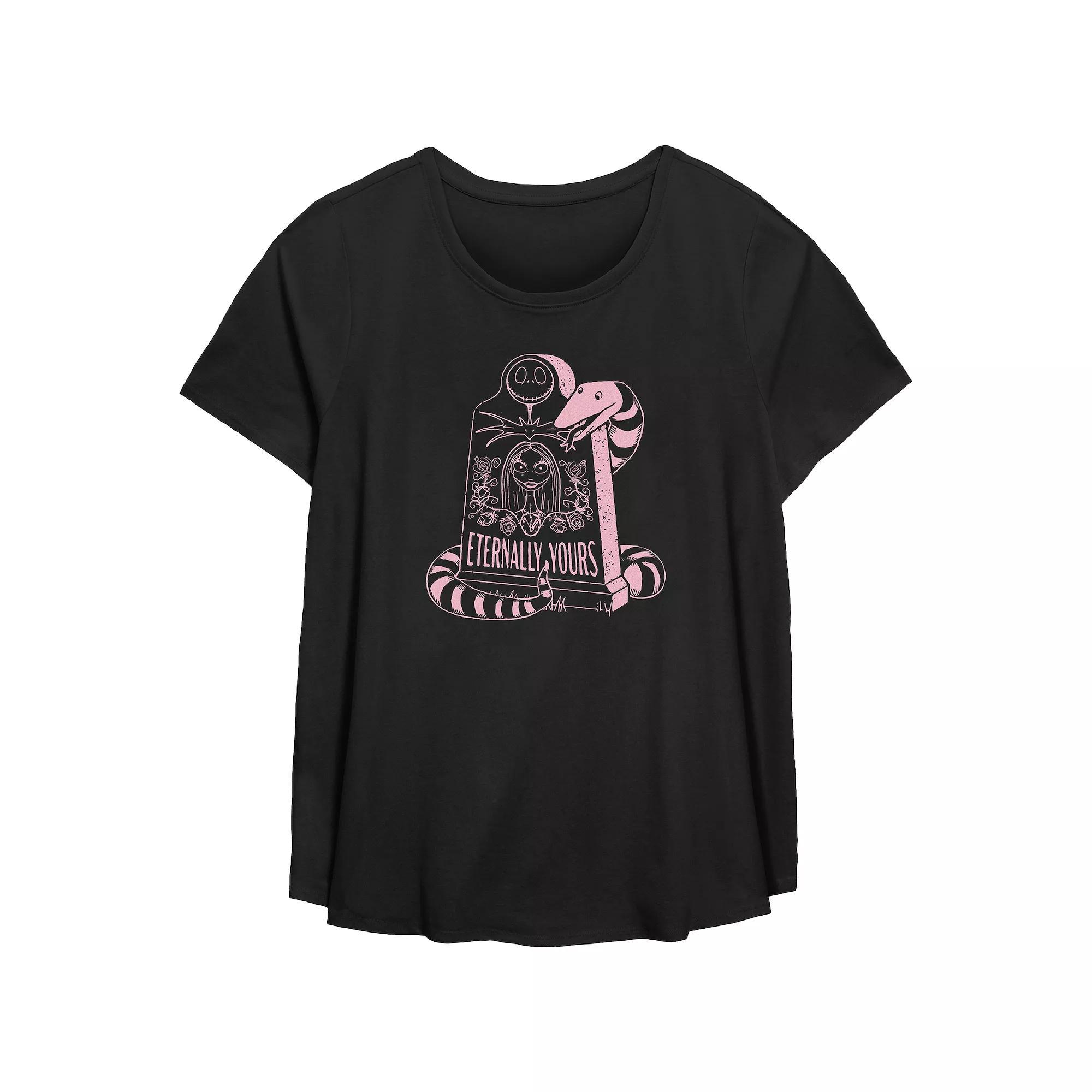 Disneys The Nightmare Before Christmas Jack Skellington And Sally Eternally Yours Gravestone Plus Size Flowy Graphic Tee, Womens Product Image