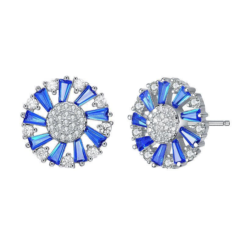Sterling Silver Blue & White Cubic Zirconia Wreath Stud Earrings, Womens Product Image