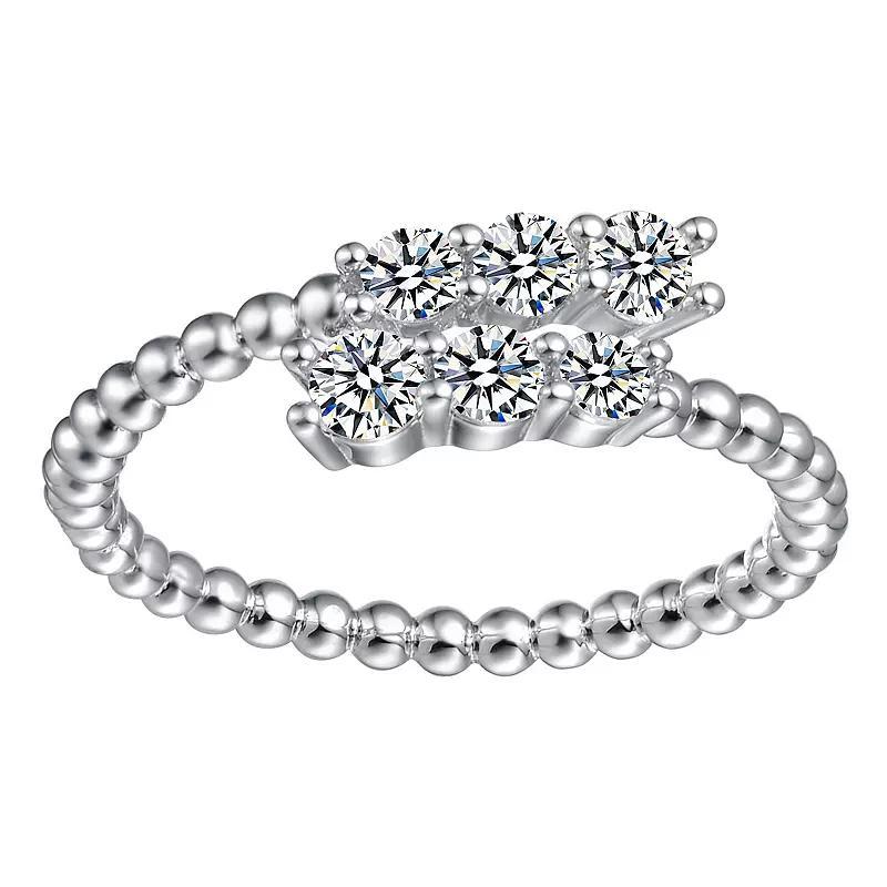Sterling Silver Cubic Zirconia Coiled Bead Stacking Ring, Womens Product Image