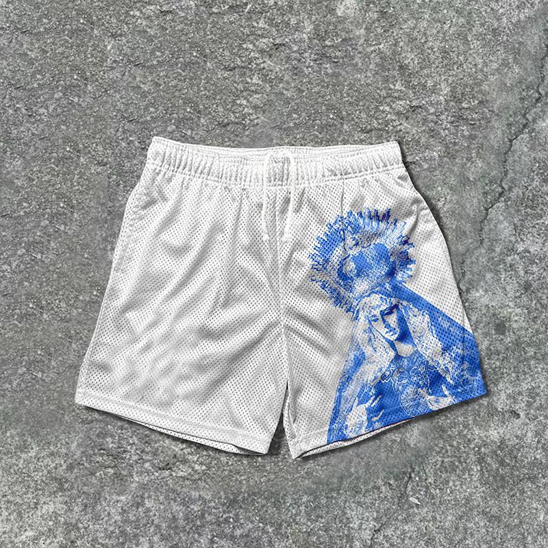 Vintage The Scriptures Of The Blessed Virgin Mary Graphics Mesh Drawstring Shorts Product Image
