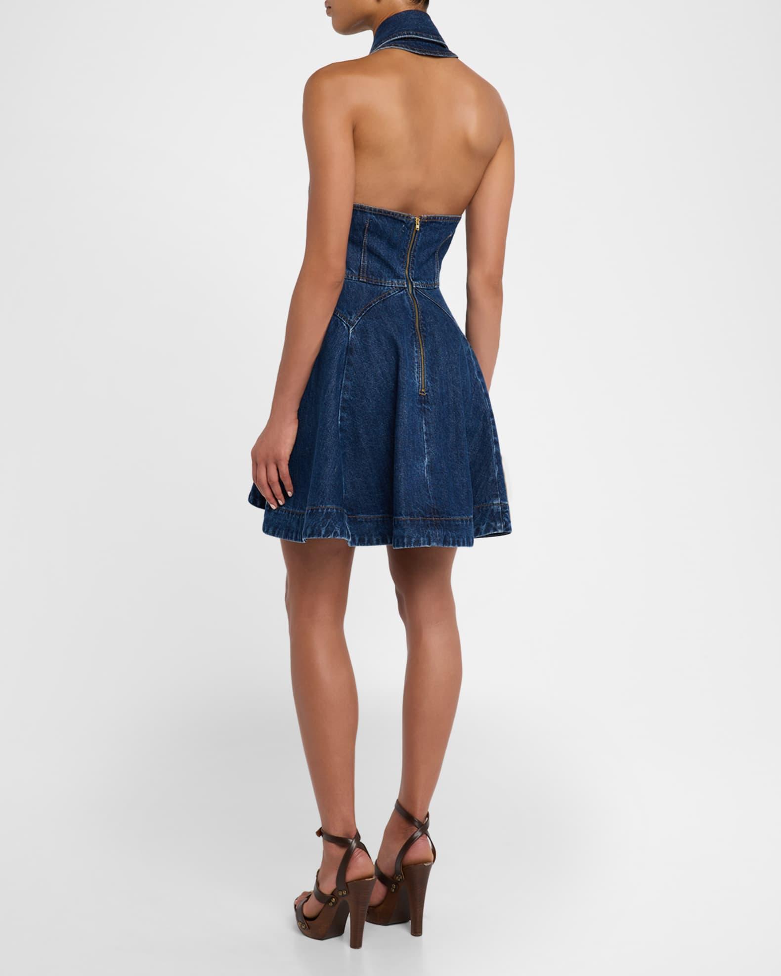 Denim Flared Mini Dress Product Image