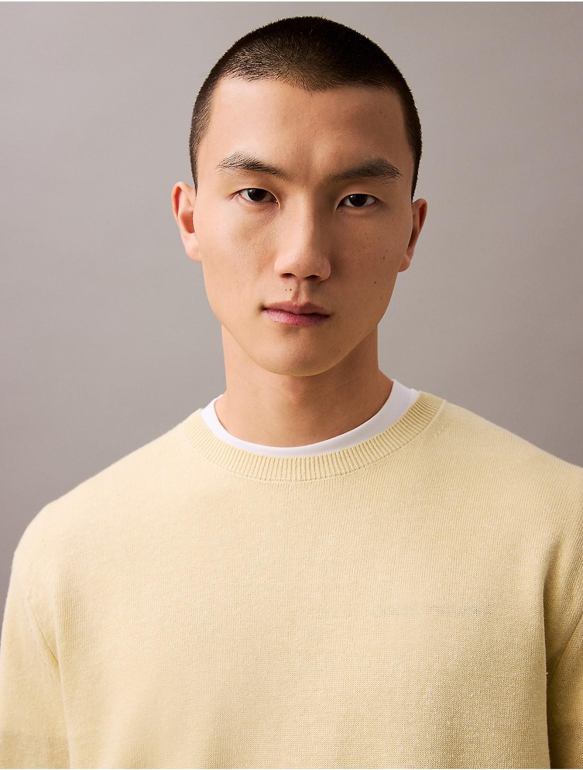 Calvin Klein Mens Linen Silk Blend Relaxed Sweater - Yellow Product Image