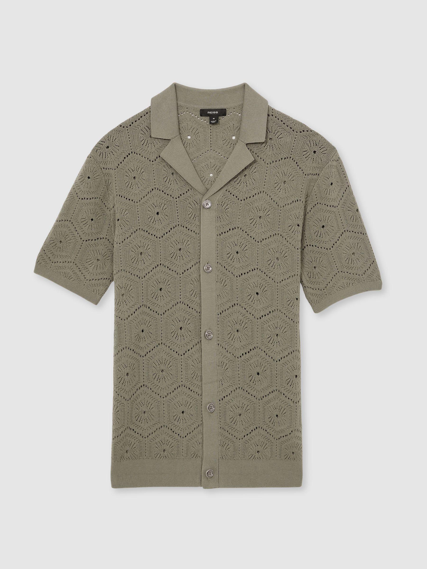 Pointelle Button-Through Shirt in Sage Green Product Image