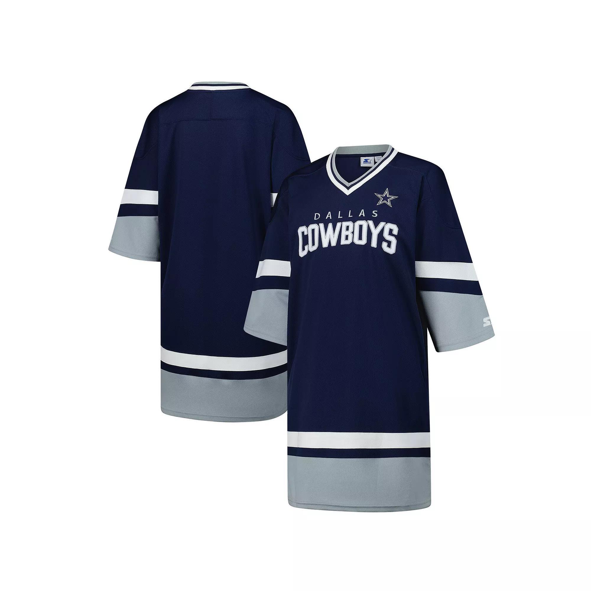 Women's Starter Navy Dallas Cowboys Slap Shot V-Neck 3/4 Sleeve Sneaker Dress, Size: XL, Blue Product Image