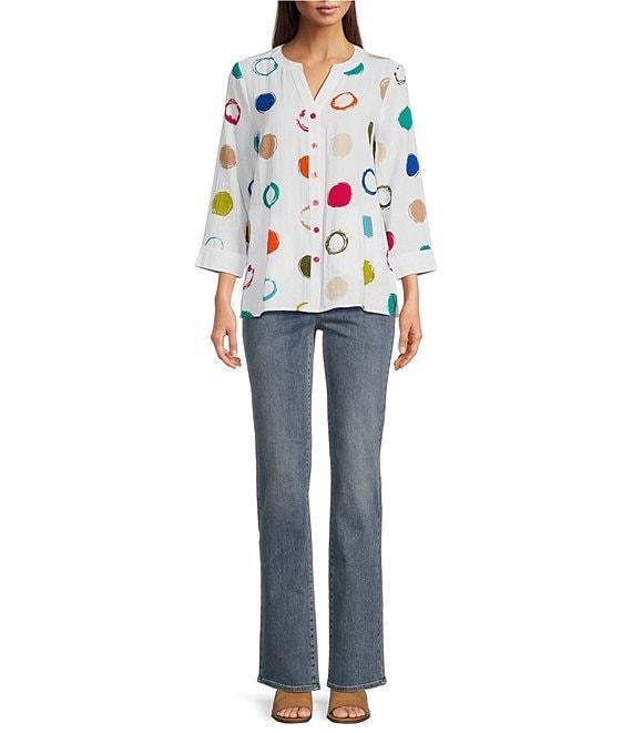 Ali Miles Dotted Y-Neck 3/4 Sleeve Hi-Low Popover Top Product Image