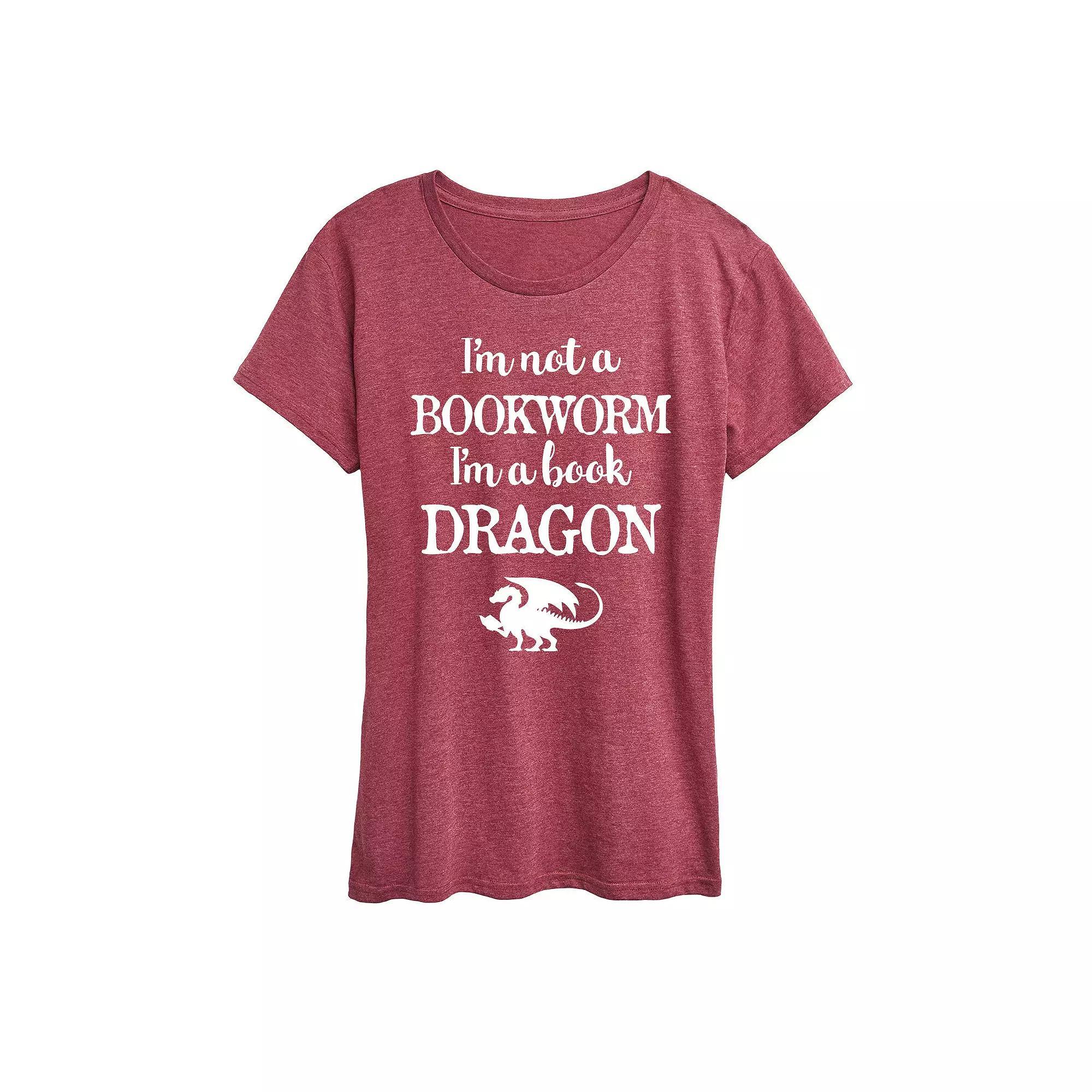 Womens Im A Book Dragon Graphic Tee, Girls Grey Red Product Image