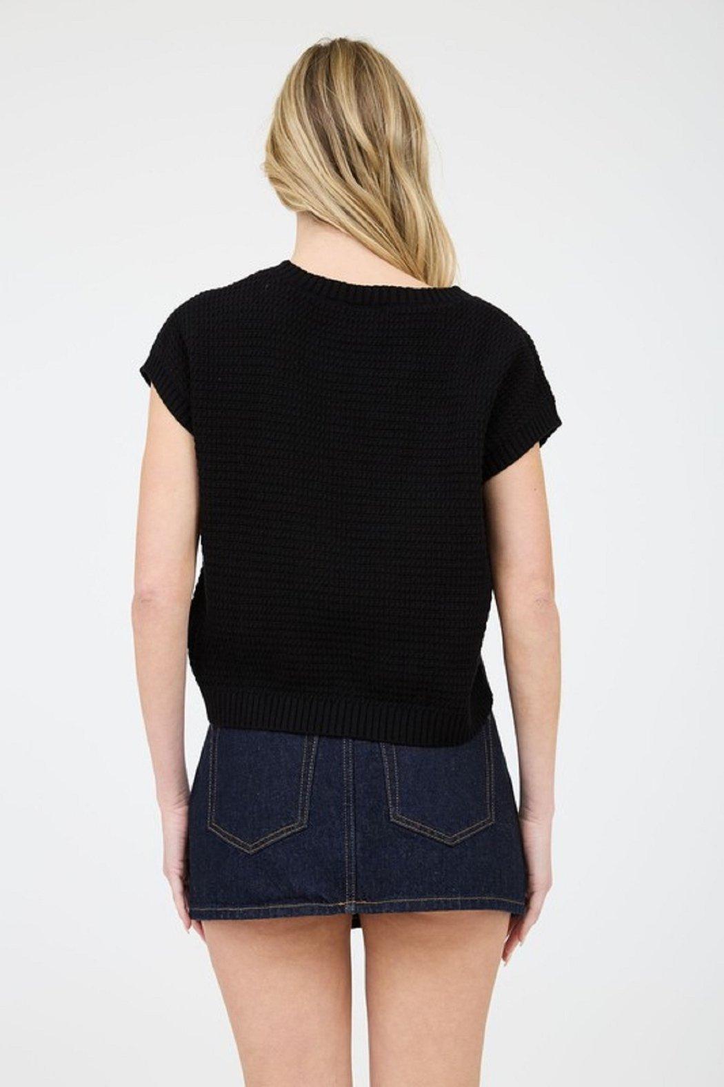 Crochet Floral Short Sleeve Sweater Top Product Image
