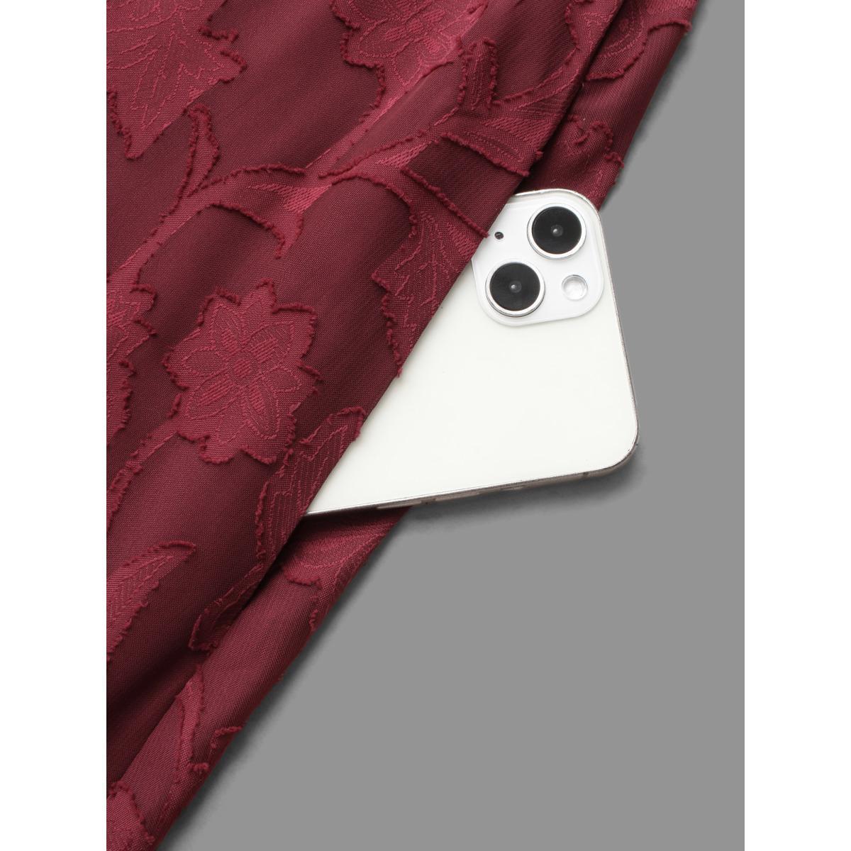 Plus Size Jacquard Texture Square Neck Midi Dress Burgundy Women Elegant Texture Party Curvy Bloomchic 10/M Product Image