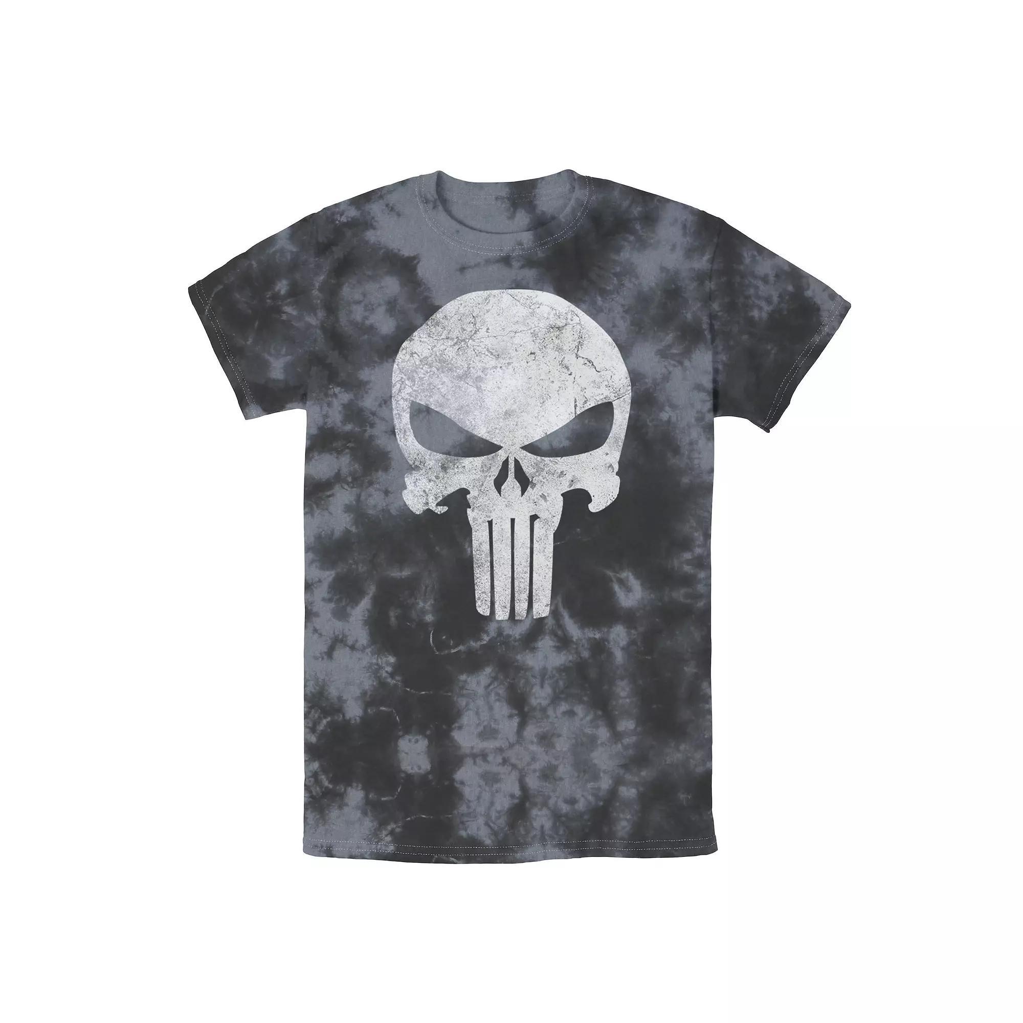 Men's Marvel Punisher Skull Symbol Distressed Wash Tee, Size: Medium, Black Grey Product Image